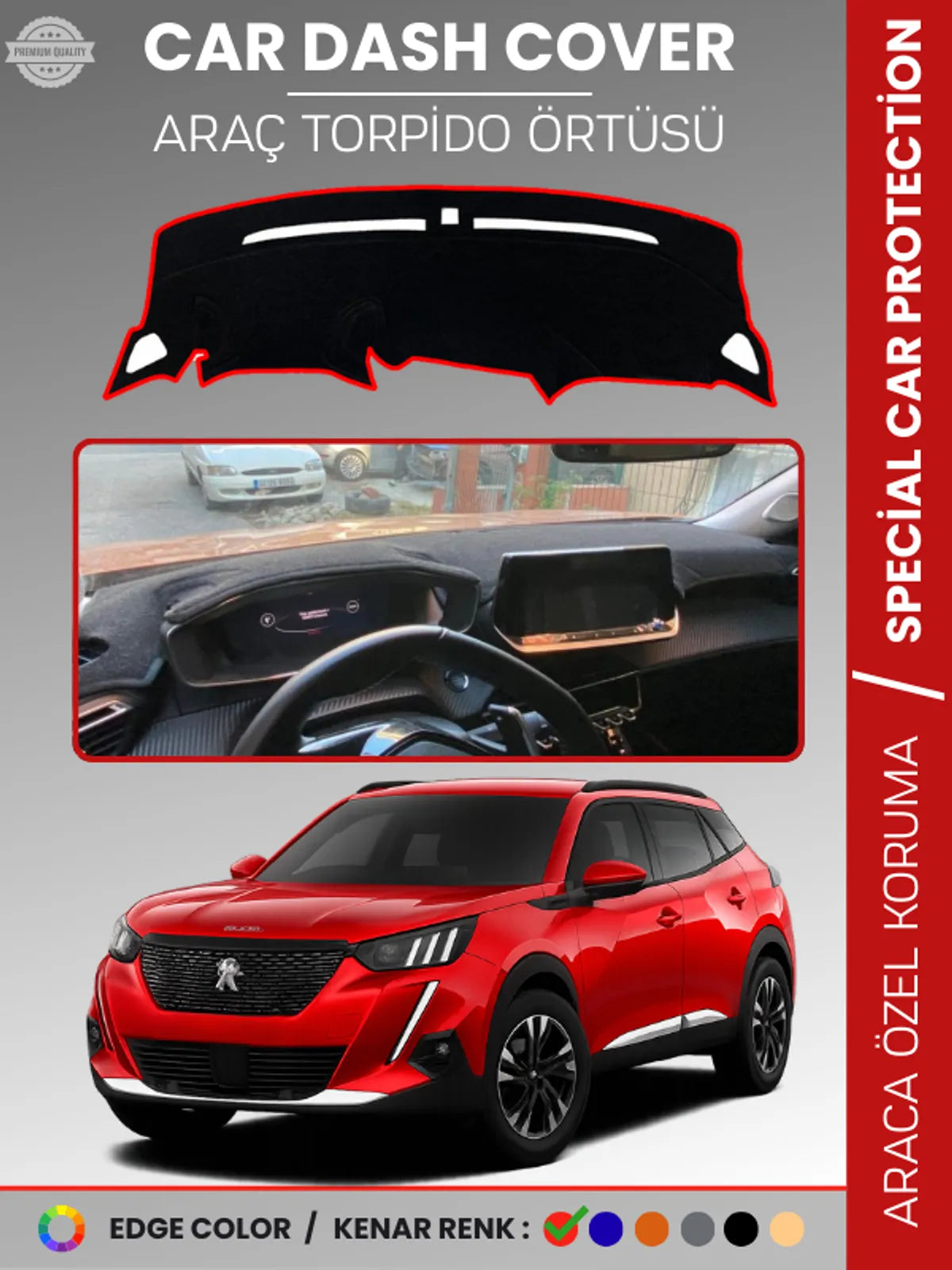 PEUGEOT 2008 (2019-2021) Uyumlu Torpido Örtüsü Araca Özel Ön Göğüs Koruma