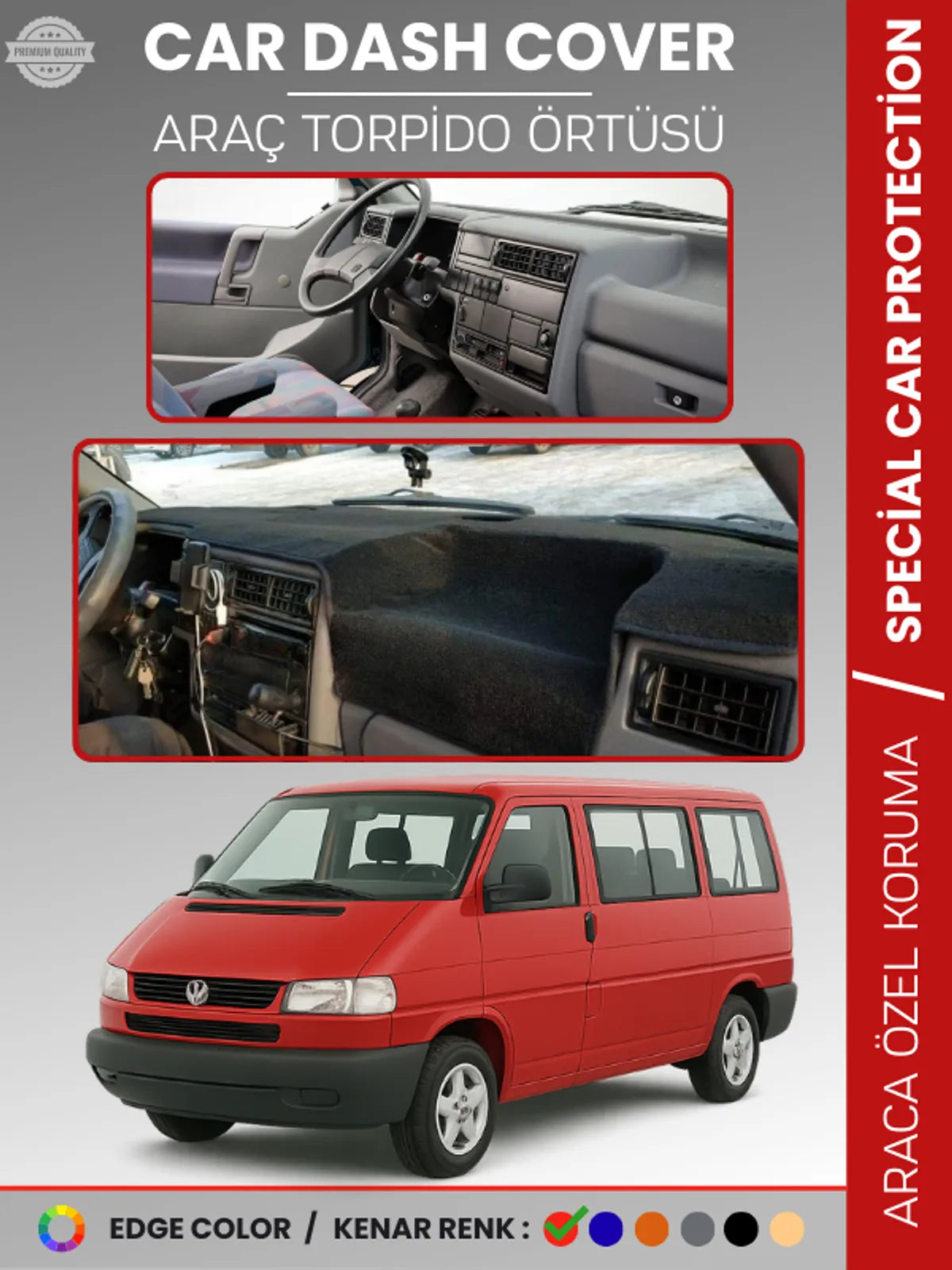 VOLKSWAGEN TRANSPORTER T4 (1990-2003) Uyumlu Torpido Örtüsü Araca Özel Ön Göğüs Koruma
