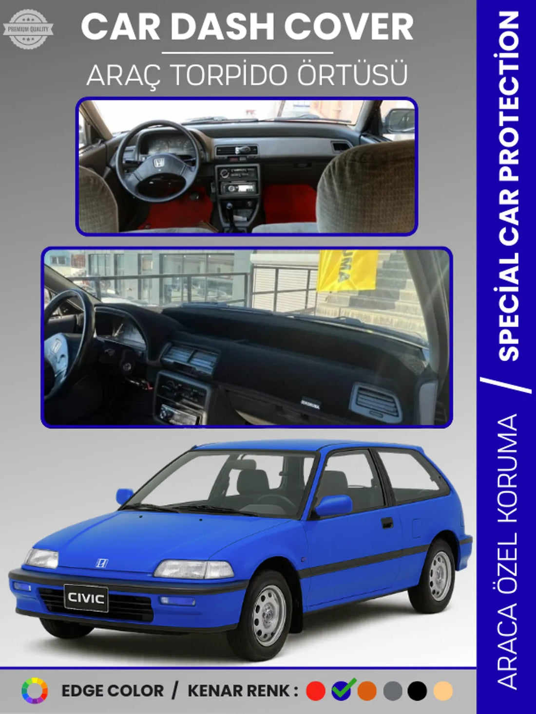 HONDA CIVIC EF (1988-1991) Uyumlu Torpido Örtüsü Araca Özel Ön Göğüs Koruma