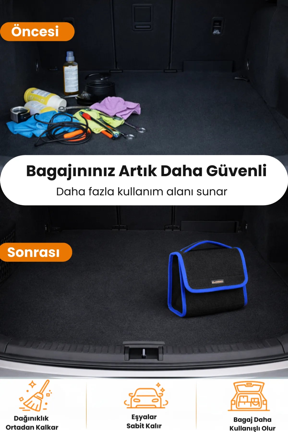 Oto Bagaj Çantası S Boy Kaymaz Cırt Bantlı Velur Kompakt Düzenleyici