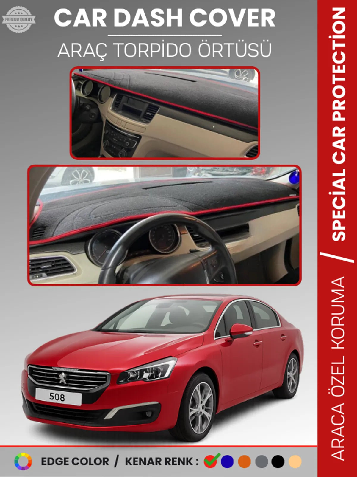 PEUGEOT 508 (2011-2018) Uyumlu Torpido Örtüsü Araca Özel Ön Göğüs Koruma