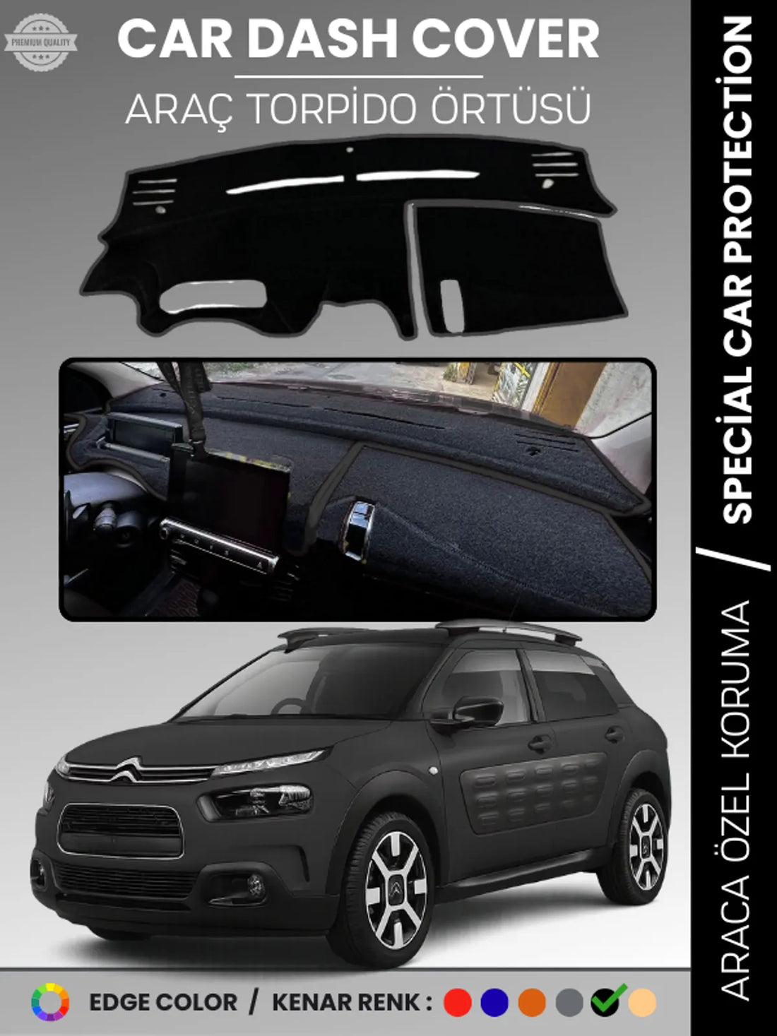 CITROEN CACTUS (2013-2018) Uyumlu Torpido Örtüsü Araca Özel Ön Göğüs Koruma