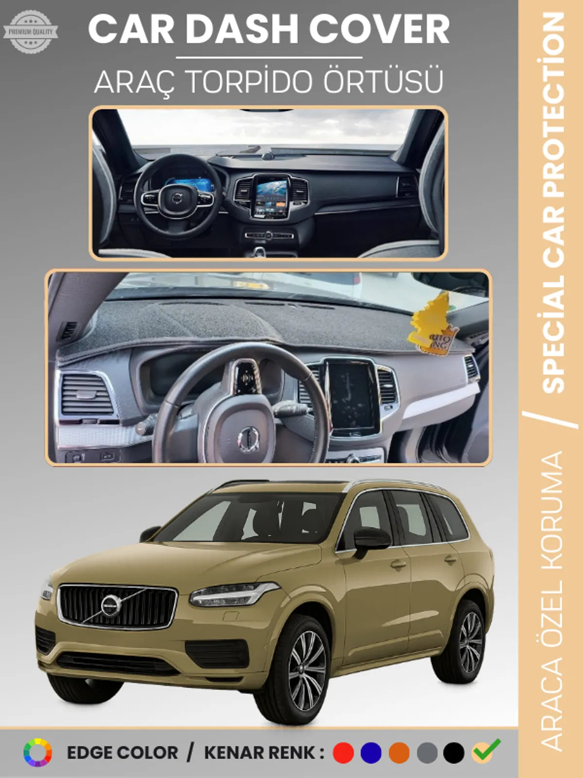 VOLVO XC90 (2015-2024) Uyumlu Torpido Örtüsü Araca Özel Ön Göğüs Koruma