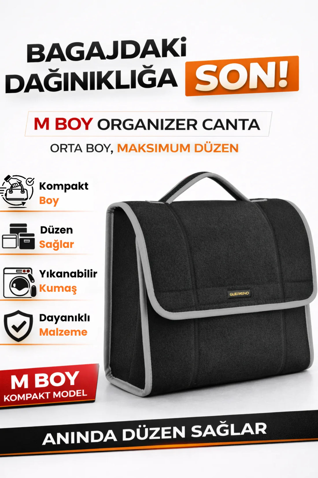 Oto Bagaj Çantası M Boy Kaymaz Cırt Bantlı Velur Kompakt Düzenleyici