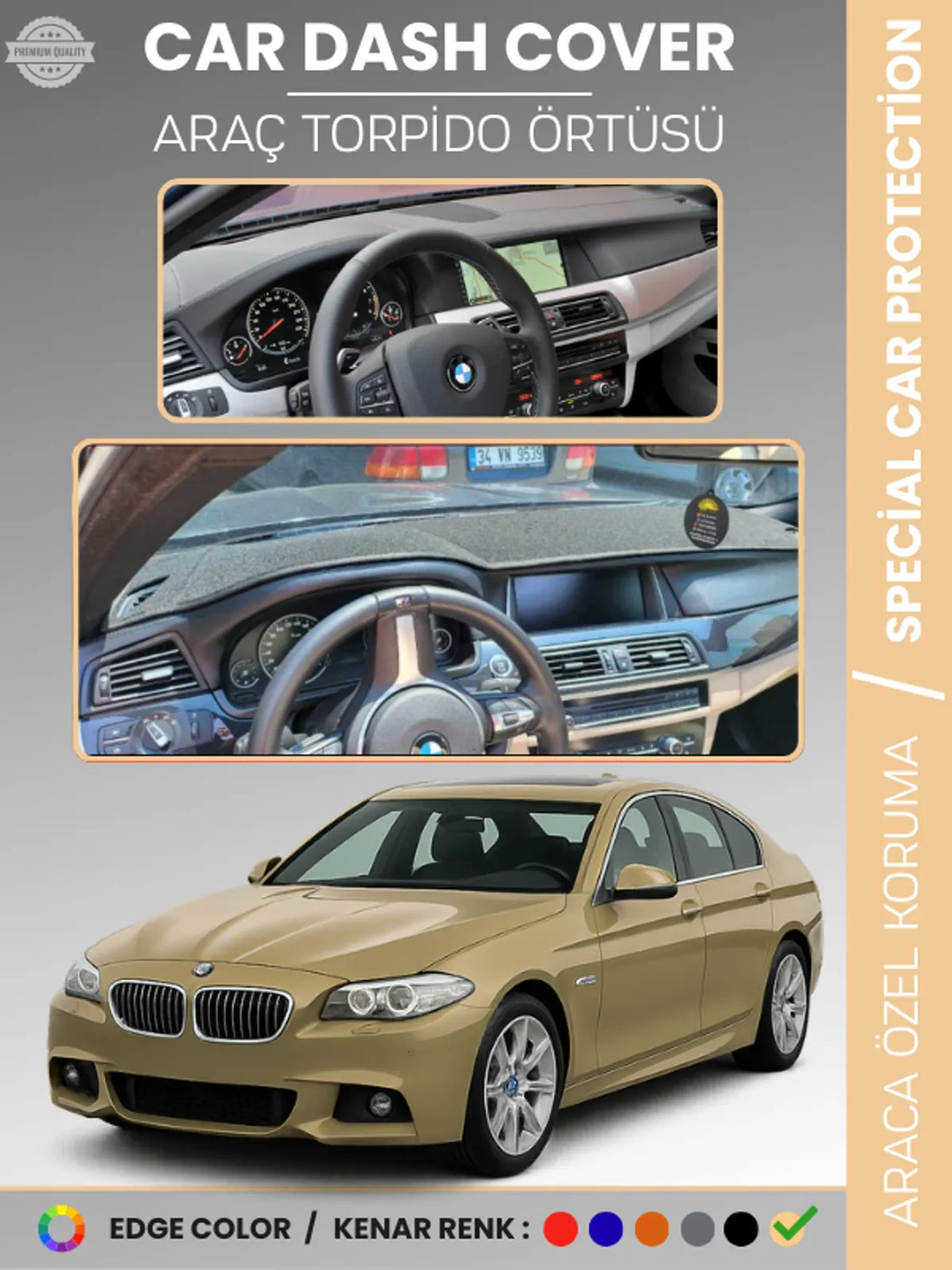 BMW F10 5 SERİSİ (2010-2017) Uyumlu Torpido Örtüsü Araca Özel Ön Göğüs Koruma