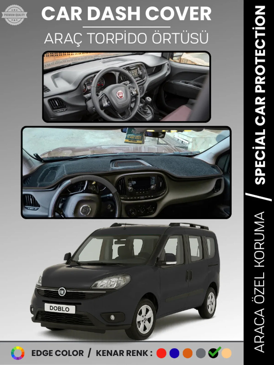 FIAT DOBLO (2015-2020) Uyumlu Torpido Örtüsü Araca Özel Ön Göğüs Koruma