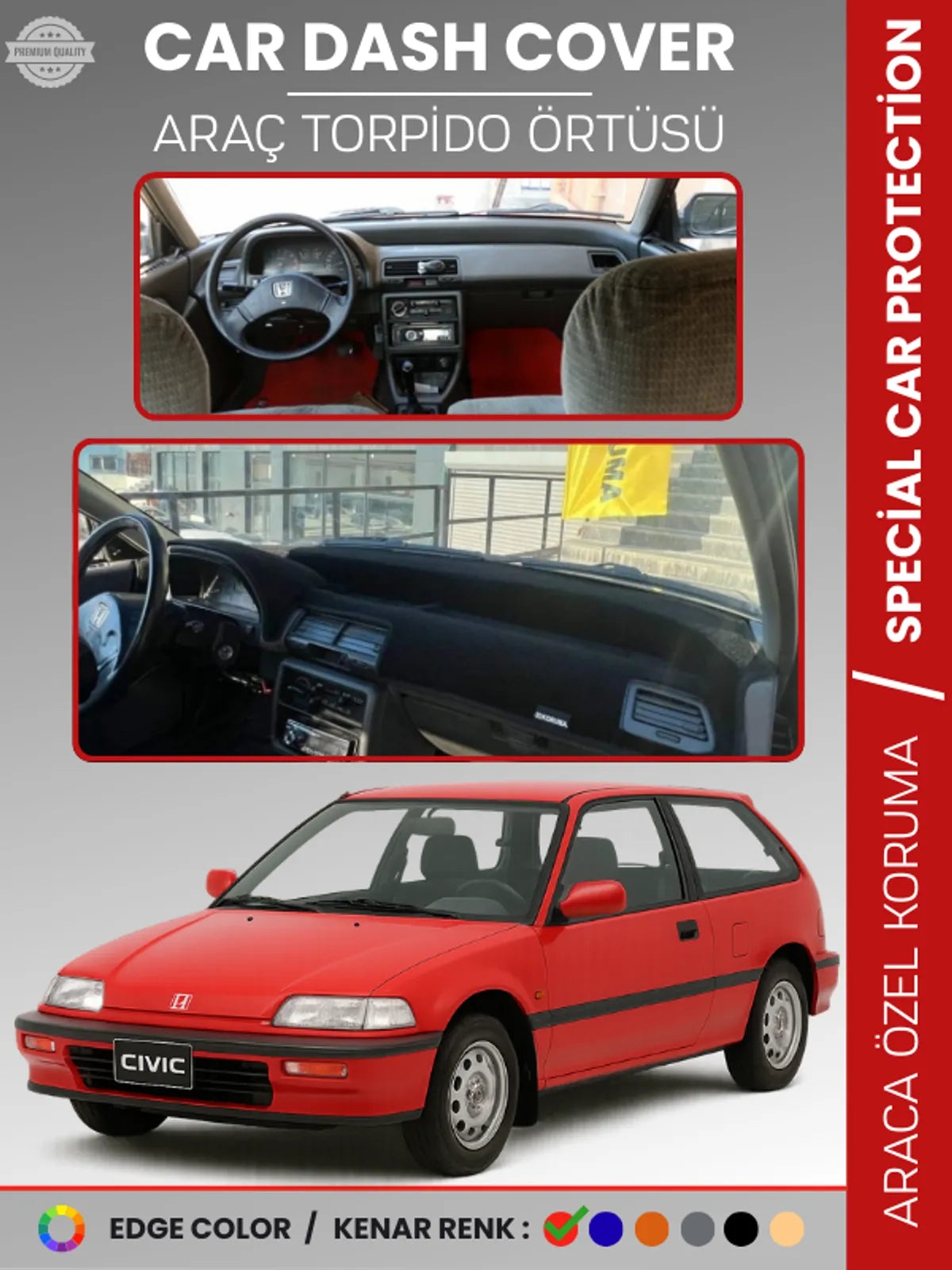 HONDA CIVIC EF (1988-1991) Uyumlu Torpido Örtüsü Araca Özel Ön Göğüs Koruma
