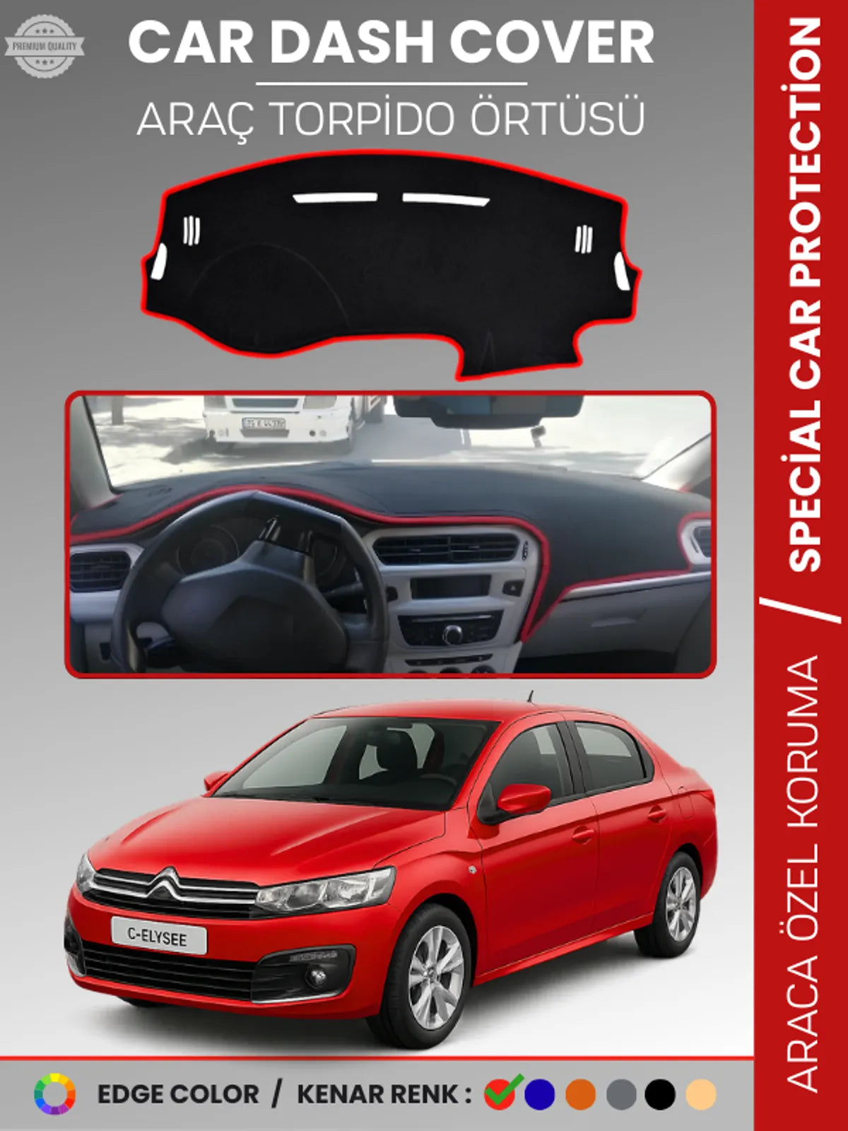 CITROEN C-ELYSEE (2012-2021) Uyumlu Torpido Örtüsü Araca Özel Ön Göğüs Koruma