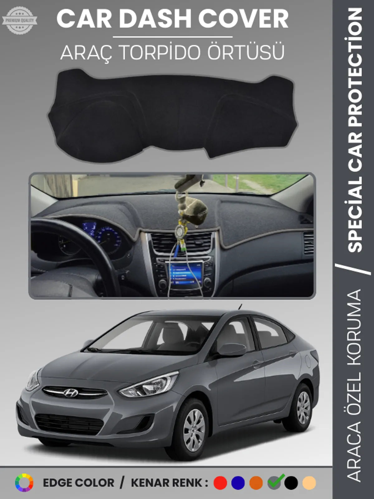HYUNDAİ ACCENT BLUE (2011-2017) Uyumlu Torpido Örtüsü Araca Özel Ön Göğüs Koruma