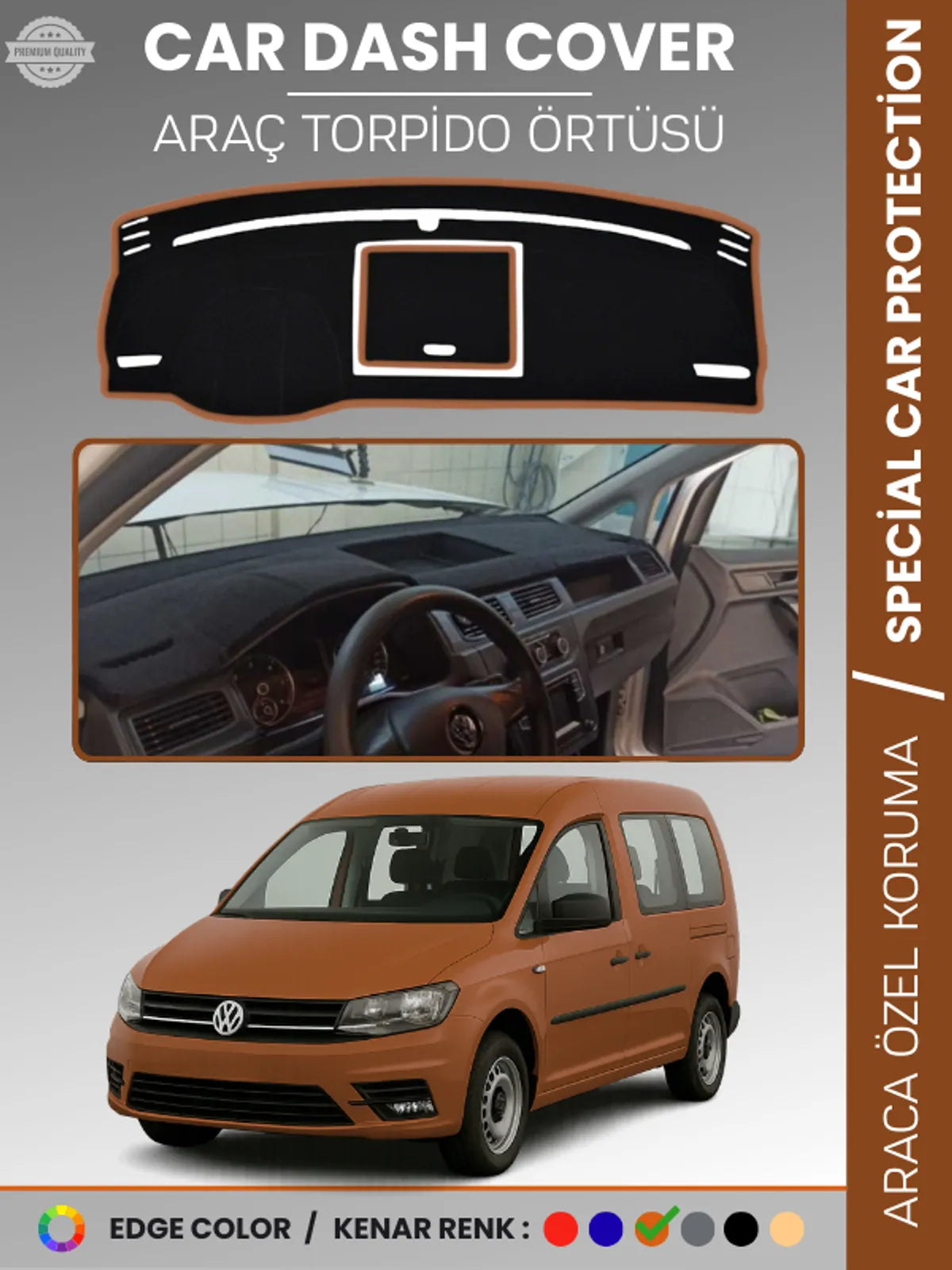 VOLKSWAGEN CADDY (2015-2021) Uyumlu Torpido Örtüsü Araca Özel Ön Göğüs Koruma