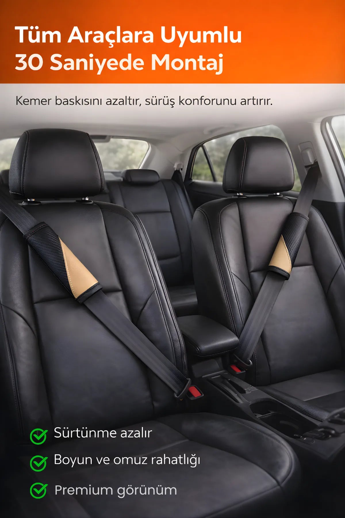 Emniyet Kemeri Kılıfı 2 Adet Deri Carbon Yumuşak Dolgulu