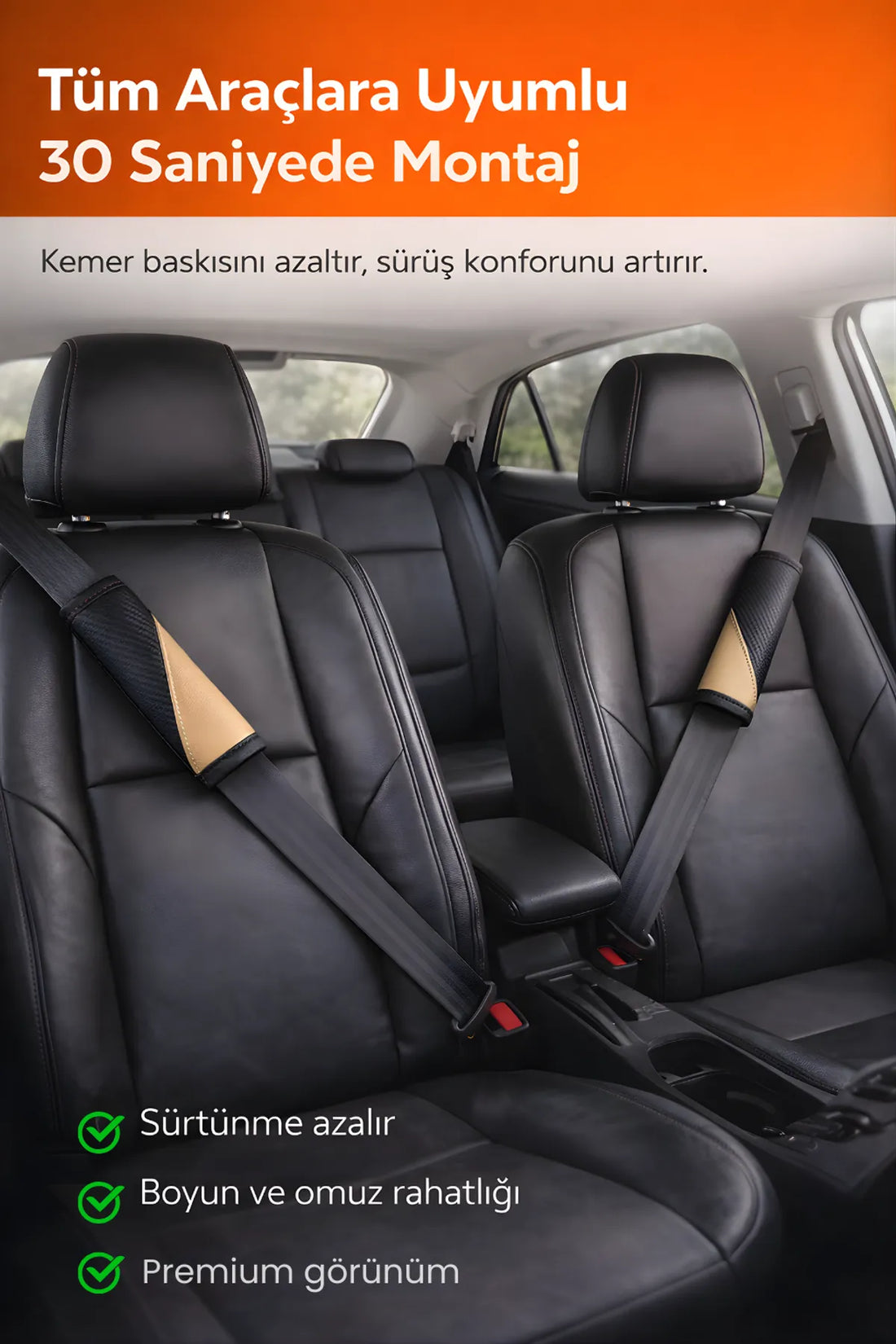 Emniyet Kemeri Kılıfı 2 Adet Deri Carbon Yumuşak Dolgulu