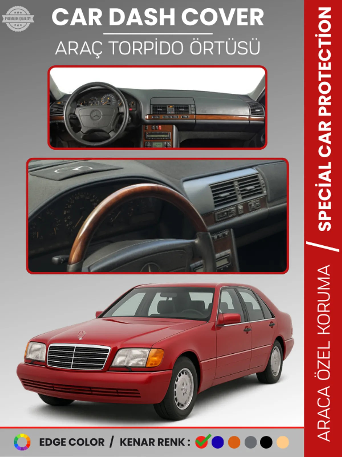 MERCEDES S CLASS W140 (1991-1998) Uyumlu Torpido Örtüsü Araca Özel Ön Göğüs Koruma