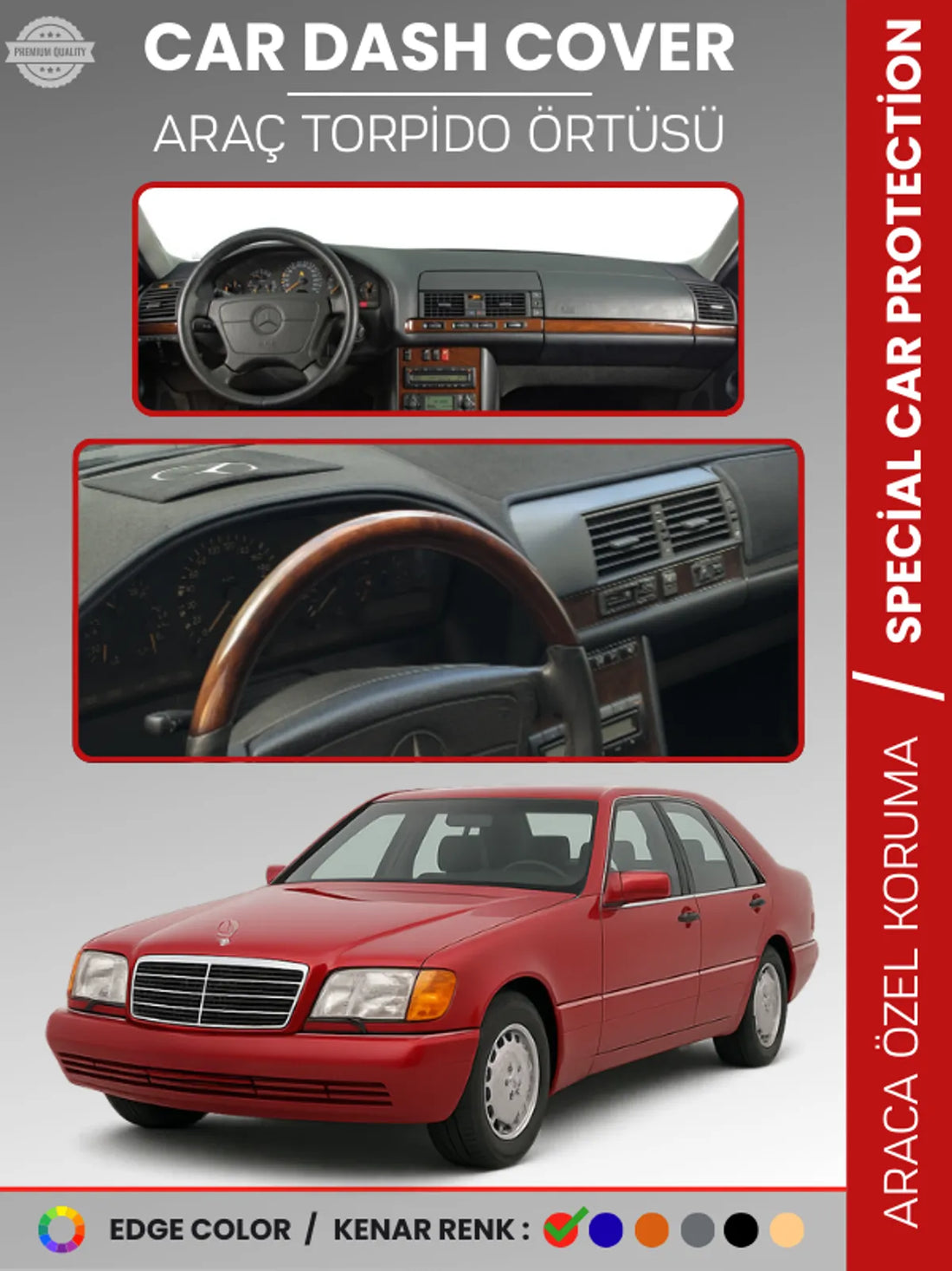 MERCEDES S CLASS W140 (1991-1998) Uyumlu Torpido Örtüsü Araca Özel Ön Göğüs Koruma