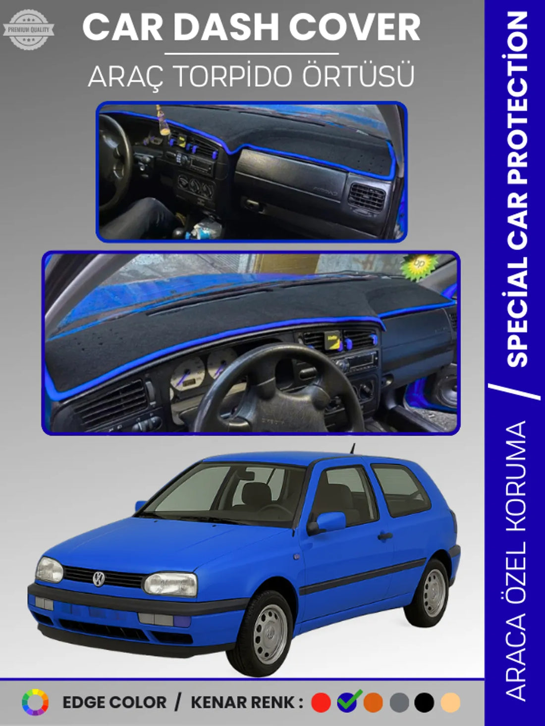 VOLKSWAGEN GOLF 3 (1991-1997) Uyumlu Torpido Örtüsü Araca Özel Ön Göğüs Koruma
