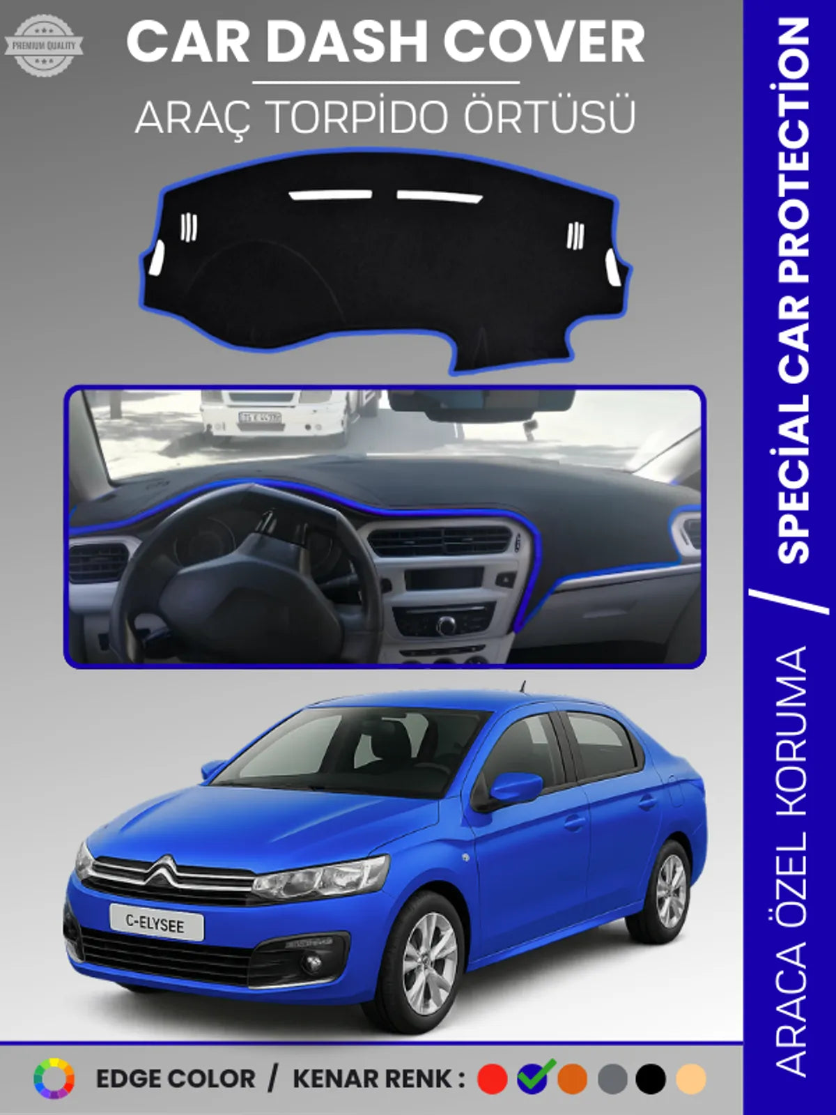 CITROEN C-ELYSEE (2012-2021) Uyumlu Torpido Örtüsü Araca Özel Ön Göğüs Koruma