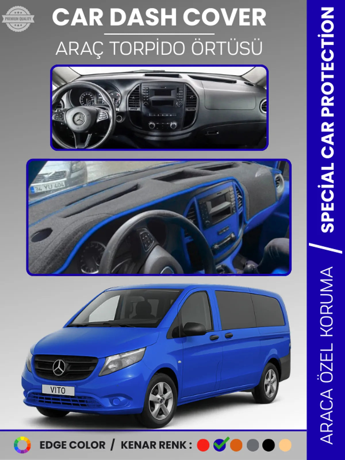 MERCEDES VITO W447 (2014-2023) Uyumlu Torpido Örtüsü Araca Özel Ön Göğüs Koruma