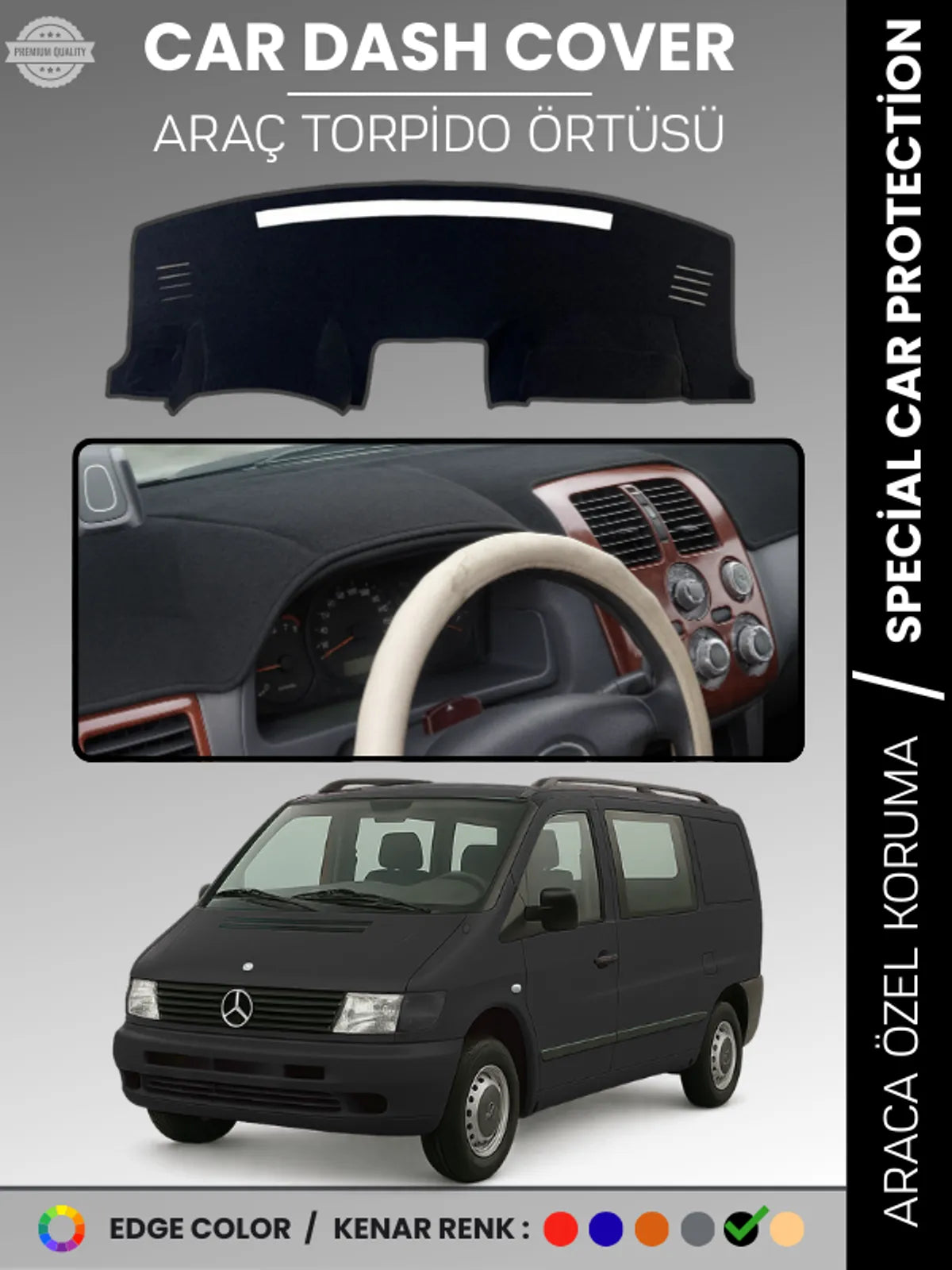 MERCEDES VITO W638 (1996-2003) Uyumlu Torpido Örtüsü Araca Özel Ön Göğüs Koruma