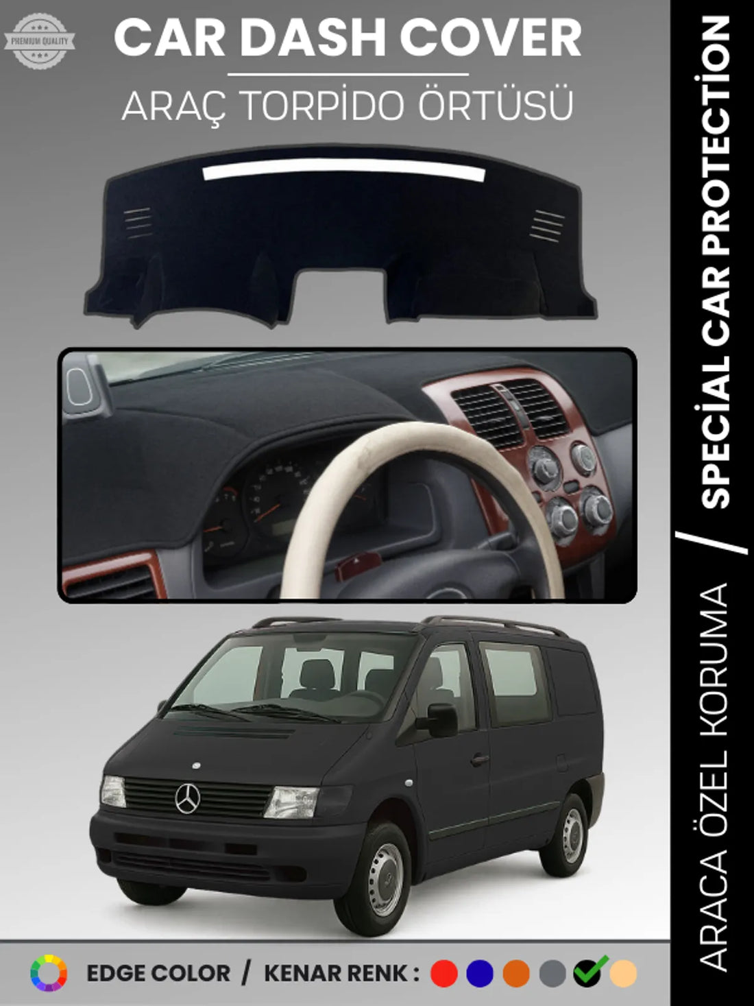 MERCEDES VITO W638 (1996-2003) Uyumlu Torpido Örtüsü Araca Özel Ön Göğüs Koruma