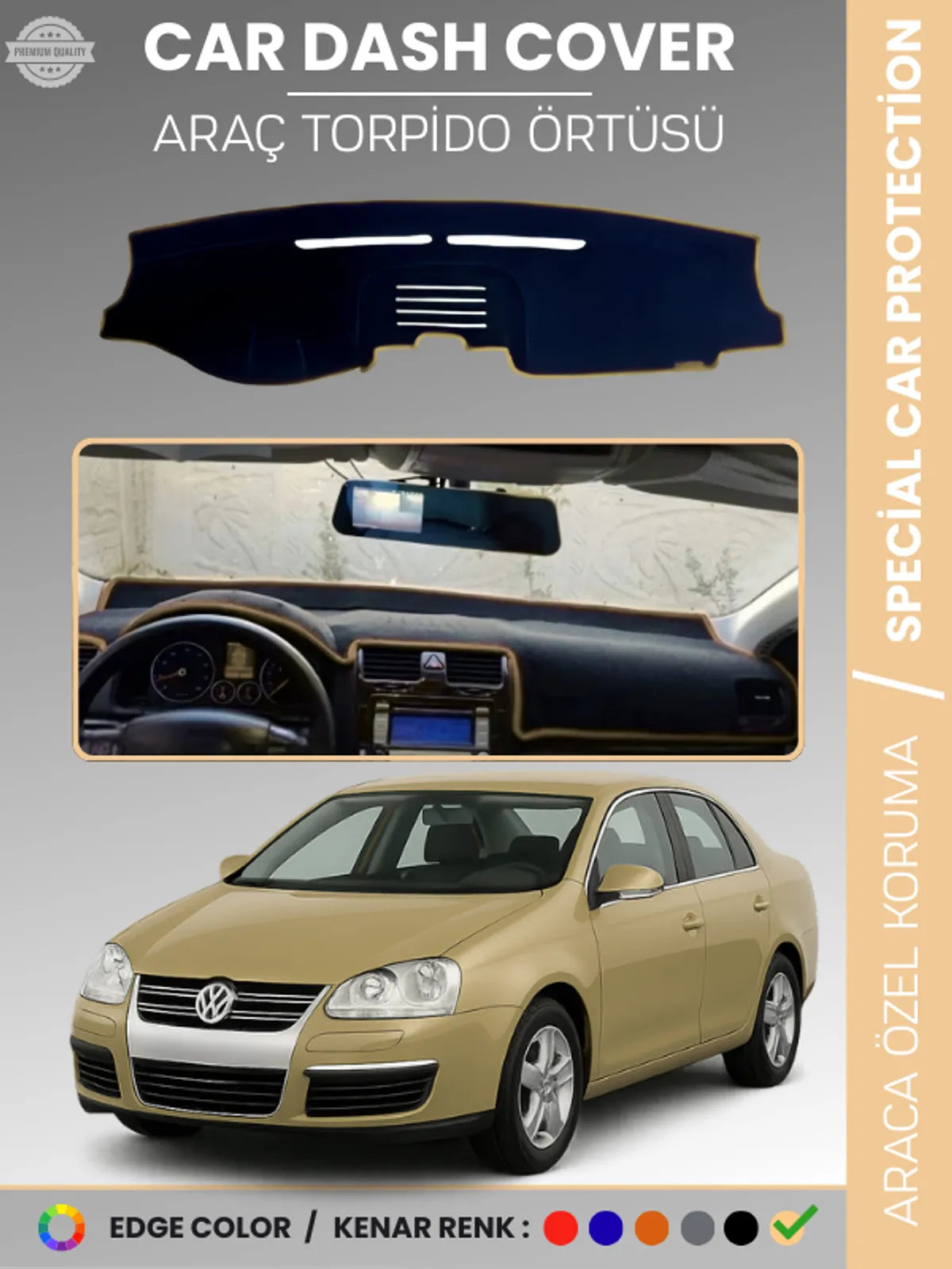 VOLKSWAGEN JETTA (2007-2011) Uyumlu Torpido Örtüsü Araca Özel Ön Göğüs Koruma