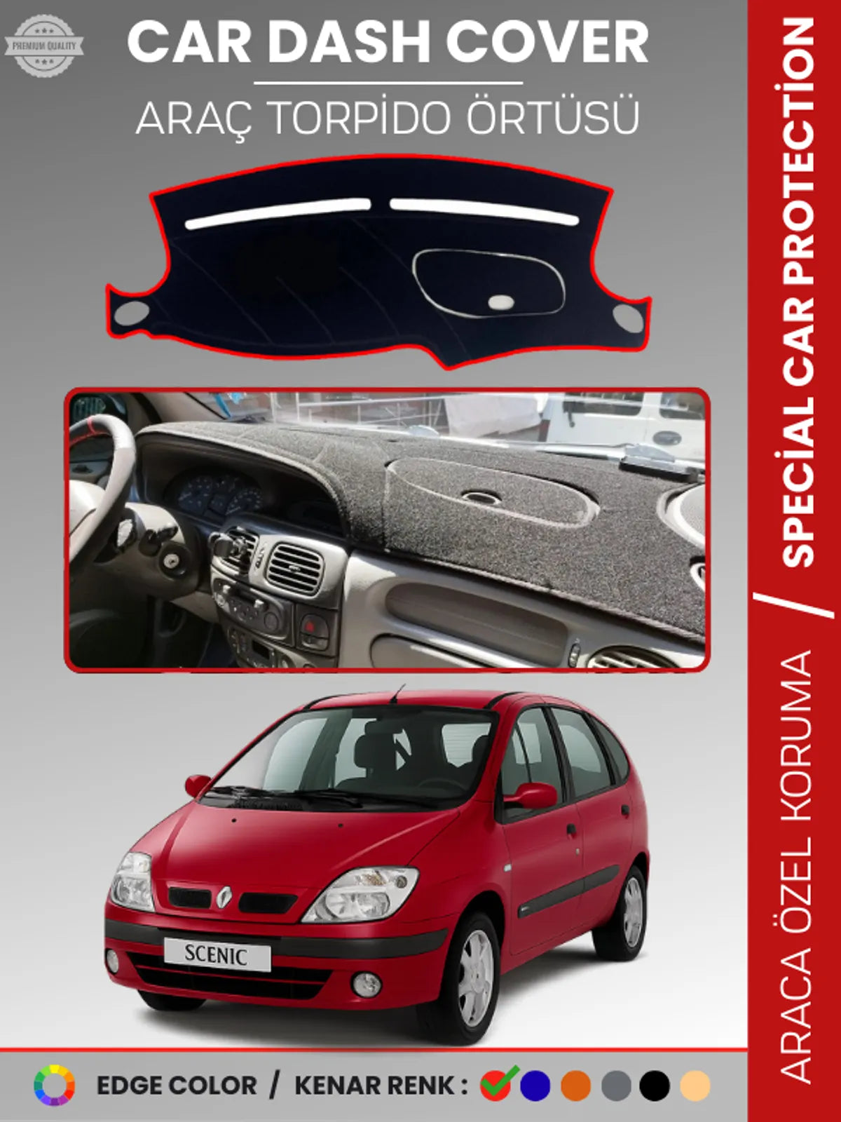 RENAULT SCENIC 1 (1999-2003) Uyumlu Torpido Örtüsü Araca Özel Ön Göğüs Koruma