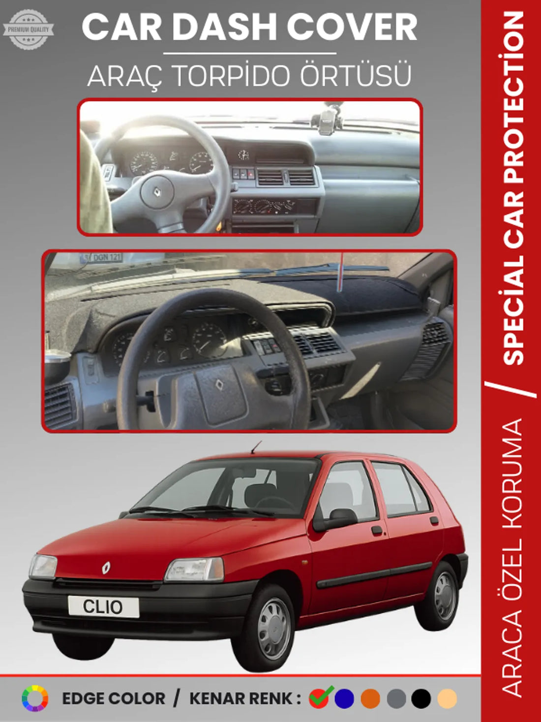 RENAULT CLIO 1 (1994-1998) Uyumlu Torpido Örtüsü Araca Özel Ön Göğüs Koruma