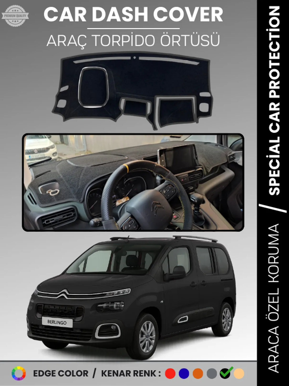 CITROEN BERLİNGO (2018-20025) Uyumlu Torpido Örtüsü Araca Özel Ön Göğüs Koruma