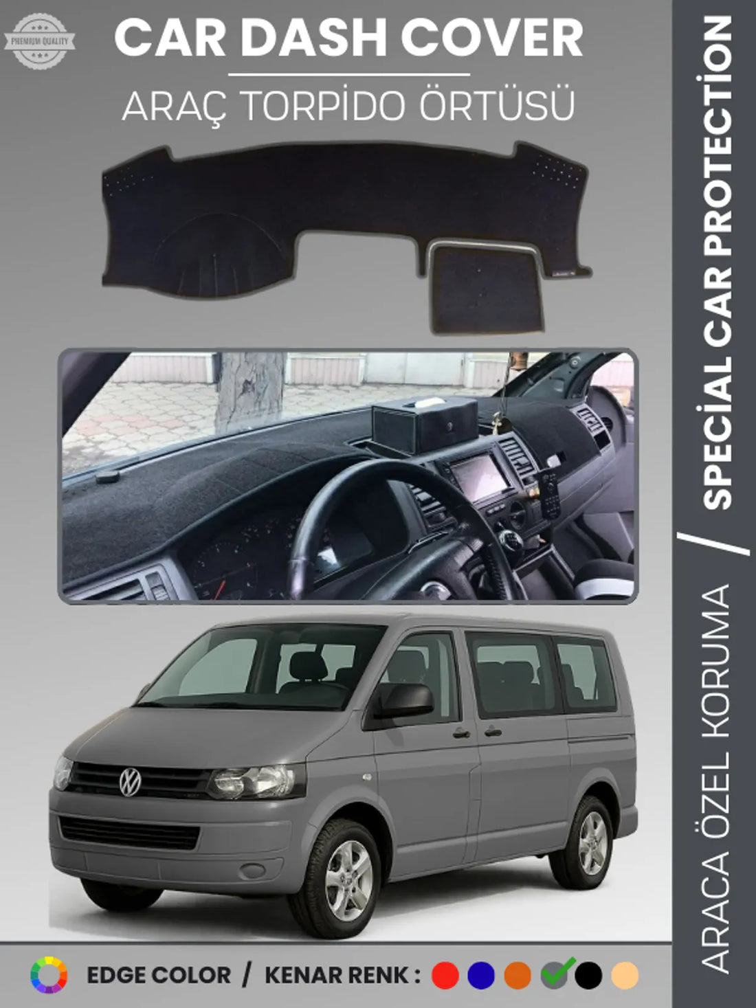 VOLKSWAGEN TRANSPORTER T5 (2003-2016) Uyumlu Torpido Örtüsü Araca Özel Ön Göğüs Koruma