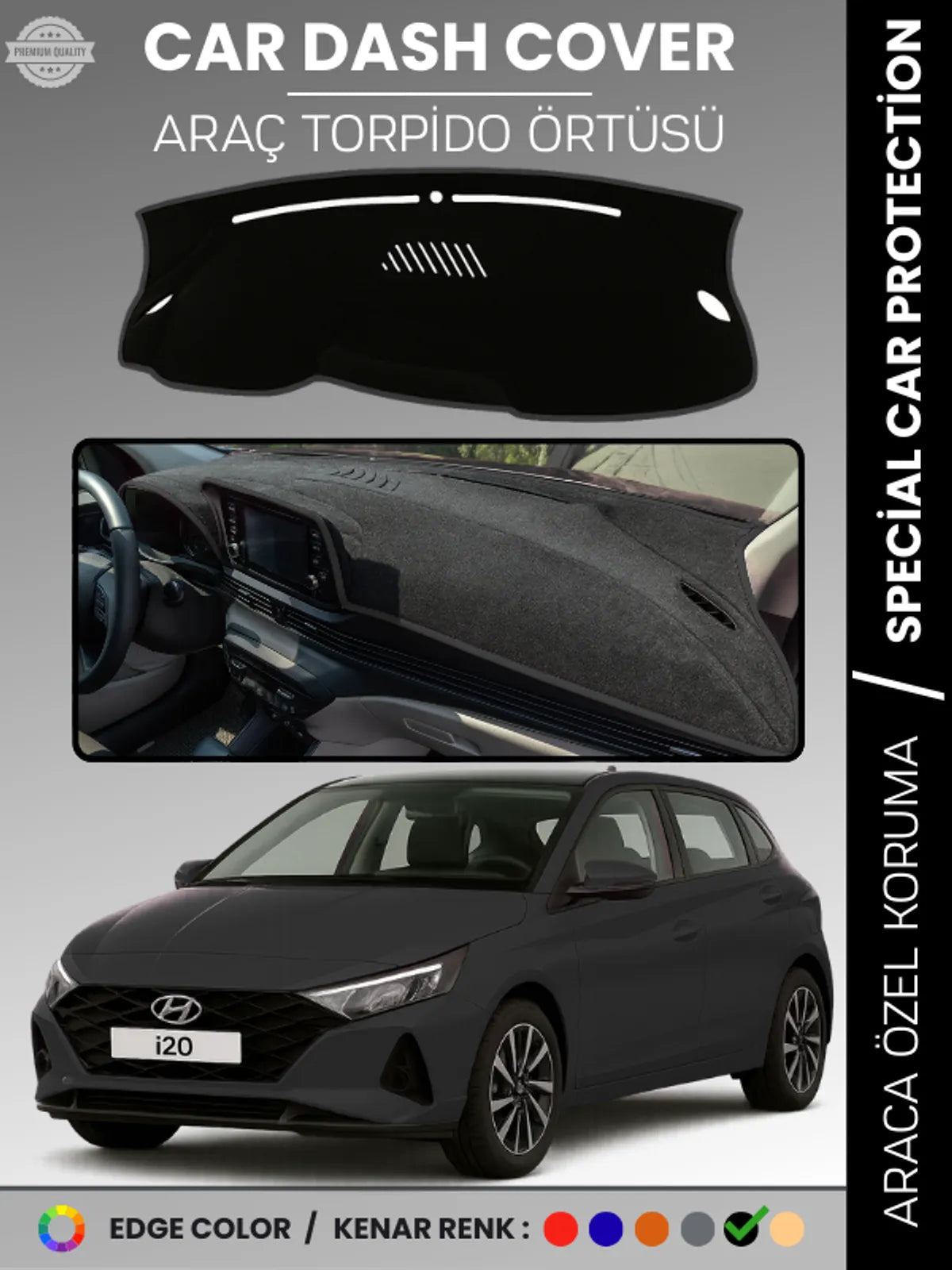 HYUNDAİ İ20 (2020+) Uyumlu Torpido Örtüsü Araca Özel Ön Göğüs Koruma