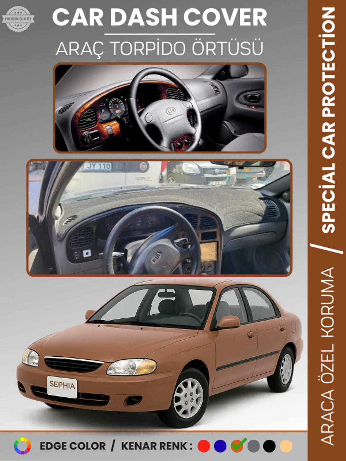KİA SEPHİA (1998-2004) Uyumlu Torpido Örtüsü Araca Özel Ön Göğüs Koruma