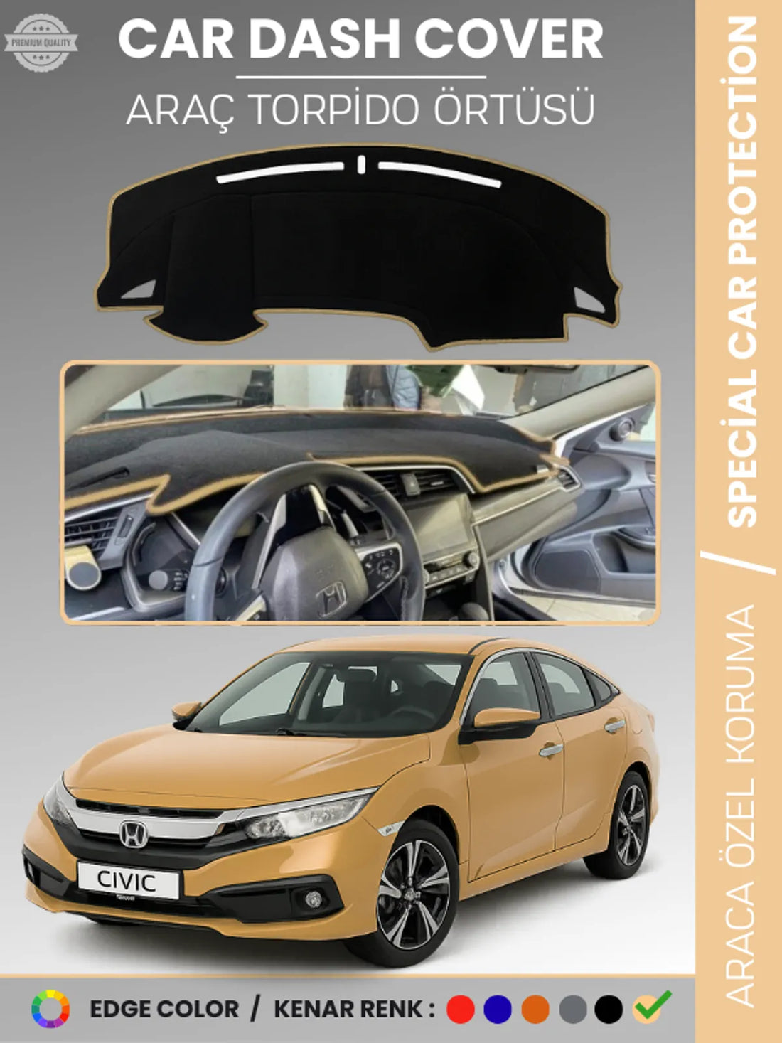 HONDA CIVIC (2015-2022) Uyumlu Torpido Örtüsü Araca Özel Ön Göğüs Koruma