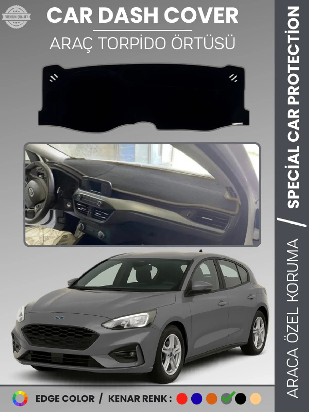 FORD FOCUS 4 (2017-2021) Uyumlu Torpido Örtüsü Araca Özel Ön Göğüs Koruma