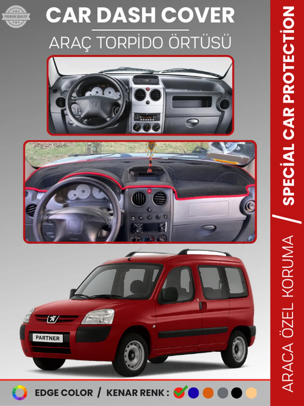 PEUGEOT PARTNER (2002-2008) Uyumlu Torpido Örtüsü Araca Özel Ön Göğüs Koruma
