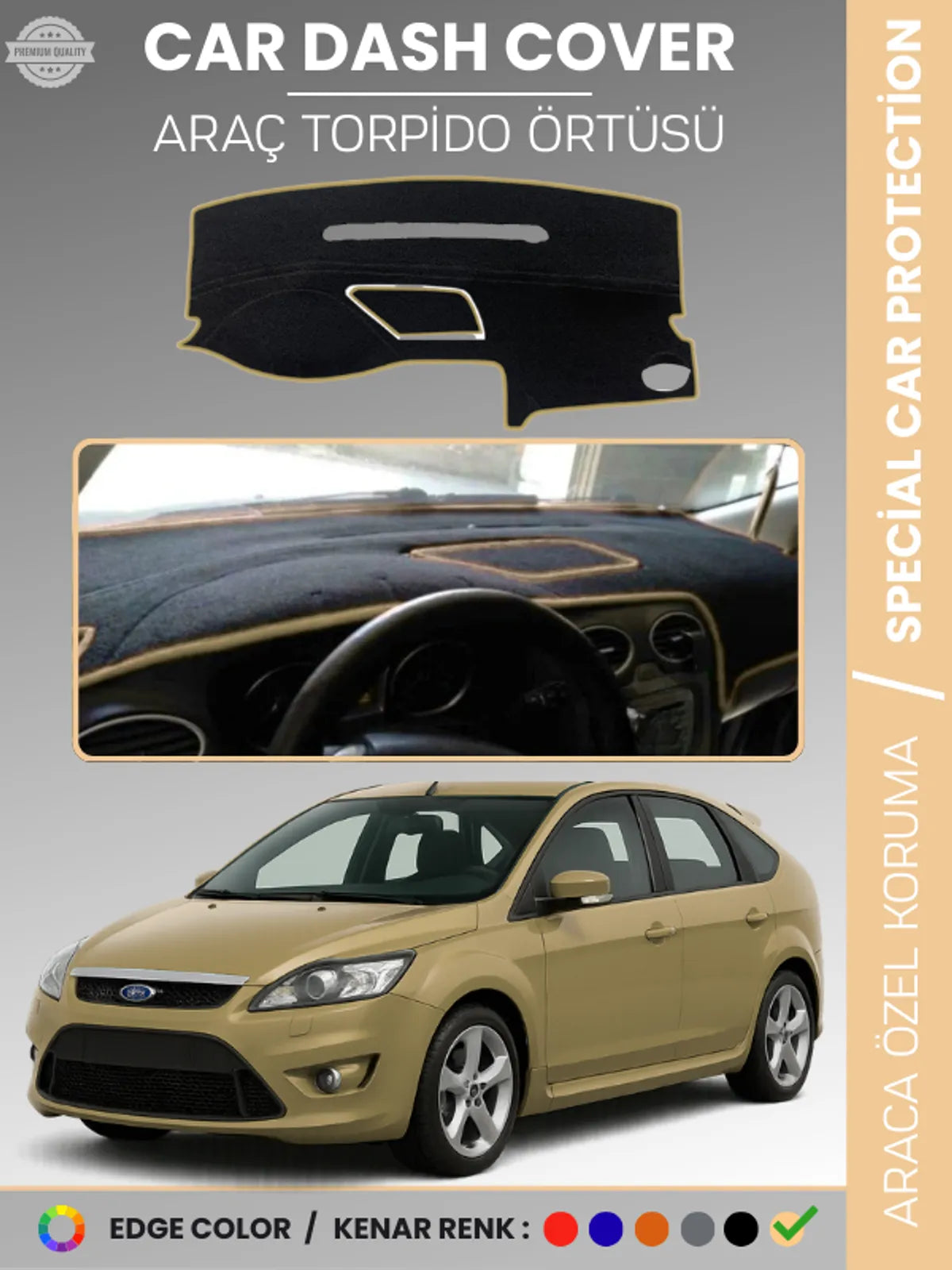 FORD FOCUS 2,5 (2008-2011) Uyumlu Torpido Örtüsü Araca Özel Ön Göğüs Koruma