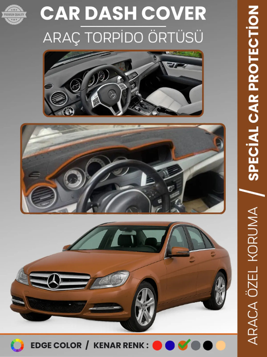 MERCEDES C CLASS W204 (2007-2014) Uyumlu Torpido Örtüsü Araca Özel Ön Göğüs Koruma