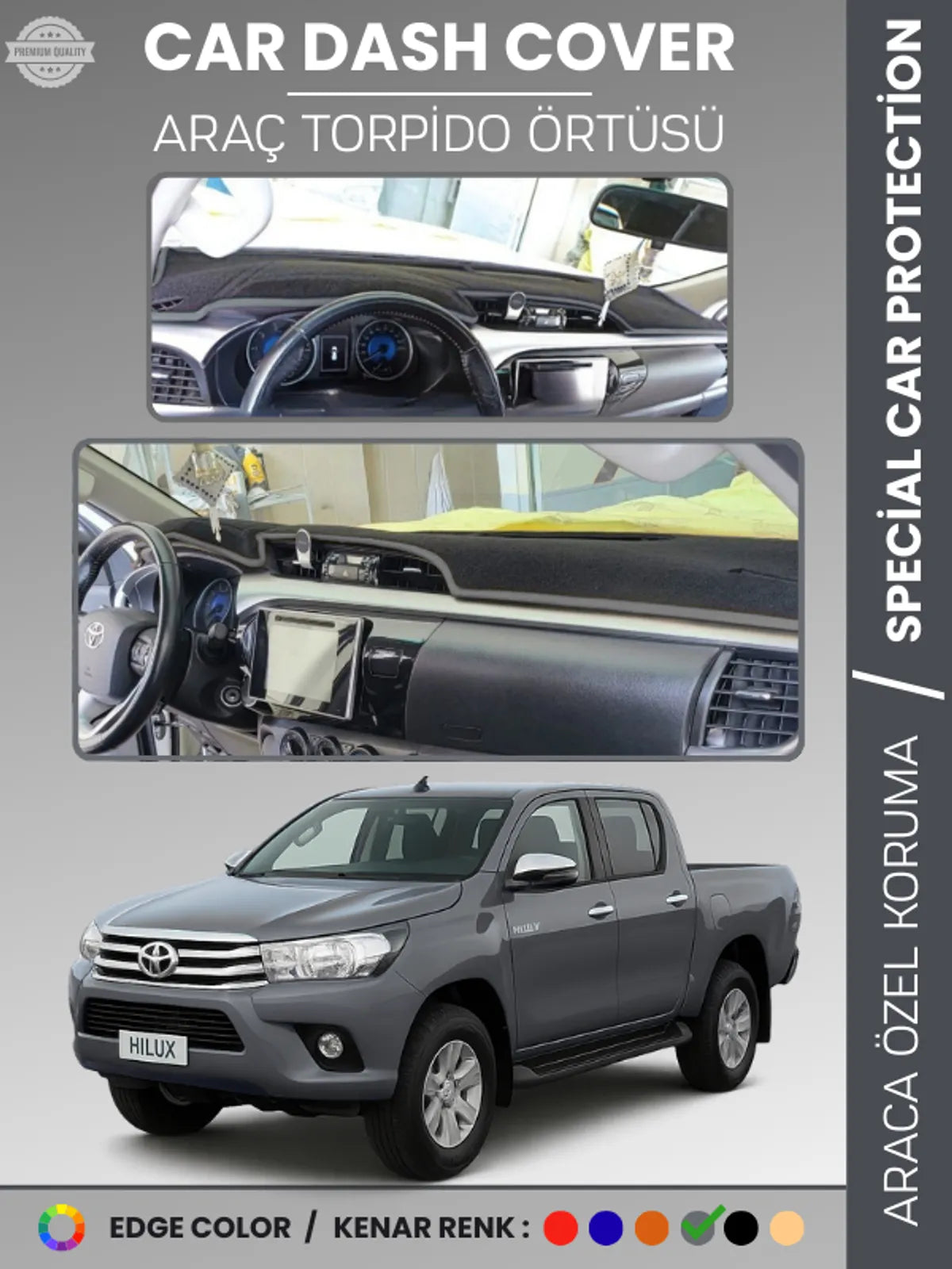 TOYOTA HILUX REVO (2015-2020) Uyumlu Torpido Örtüsü Araca Özel Ön Göğüs Koruma