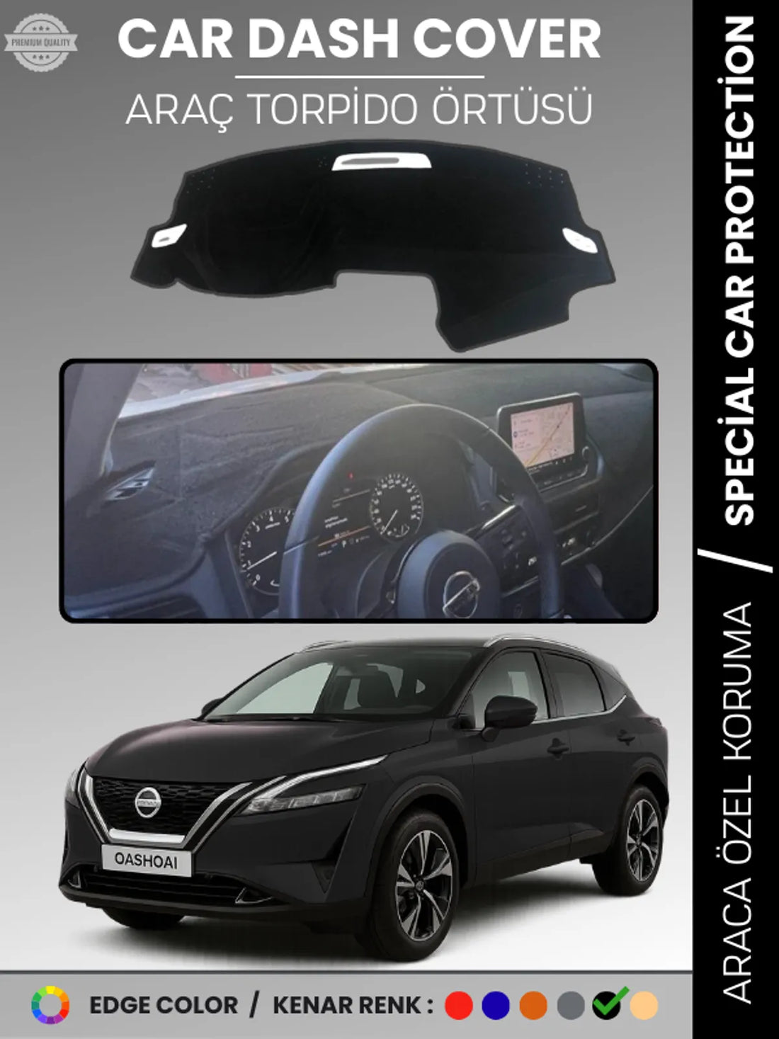 NİSSAN QASHQAİ J12 (2021-2025) Uyumlu Torpido Örtüsü Araca Özel Ön Göğüs Koruma