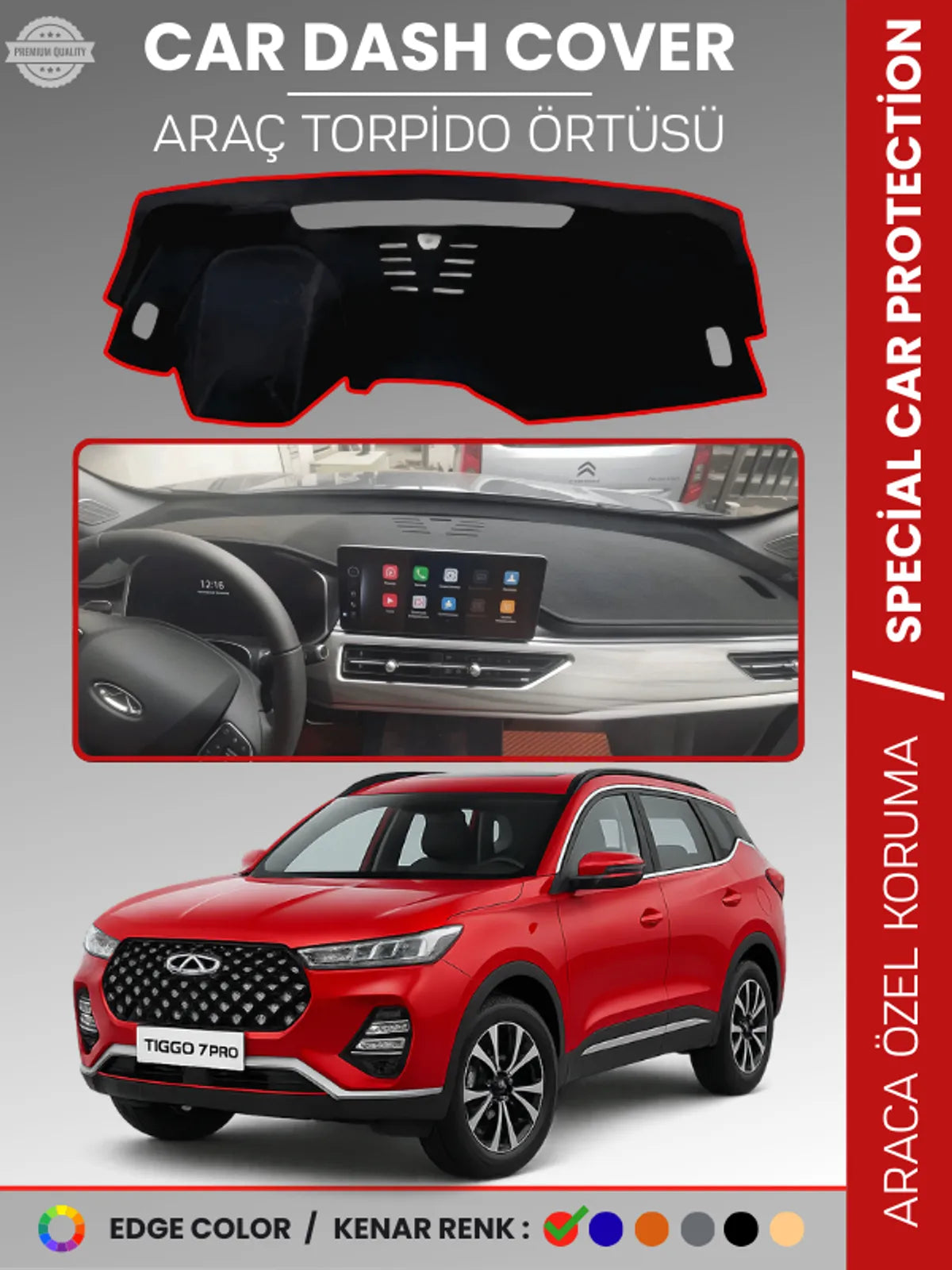 Chery Tiggo 7 Pro (2020+) Uyumlu Torpido Örtüsü Araca Özel Ön Göğüs Koruma
