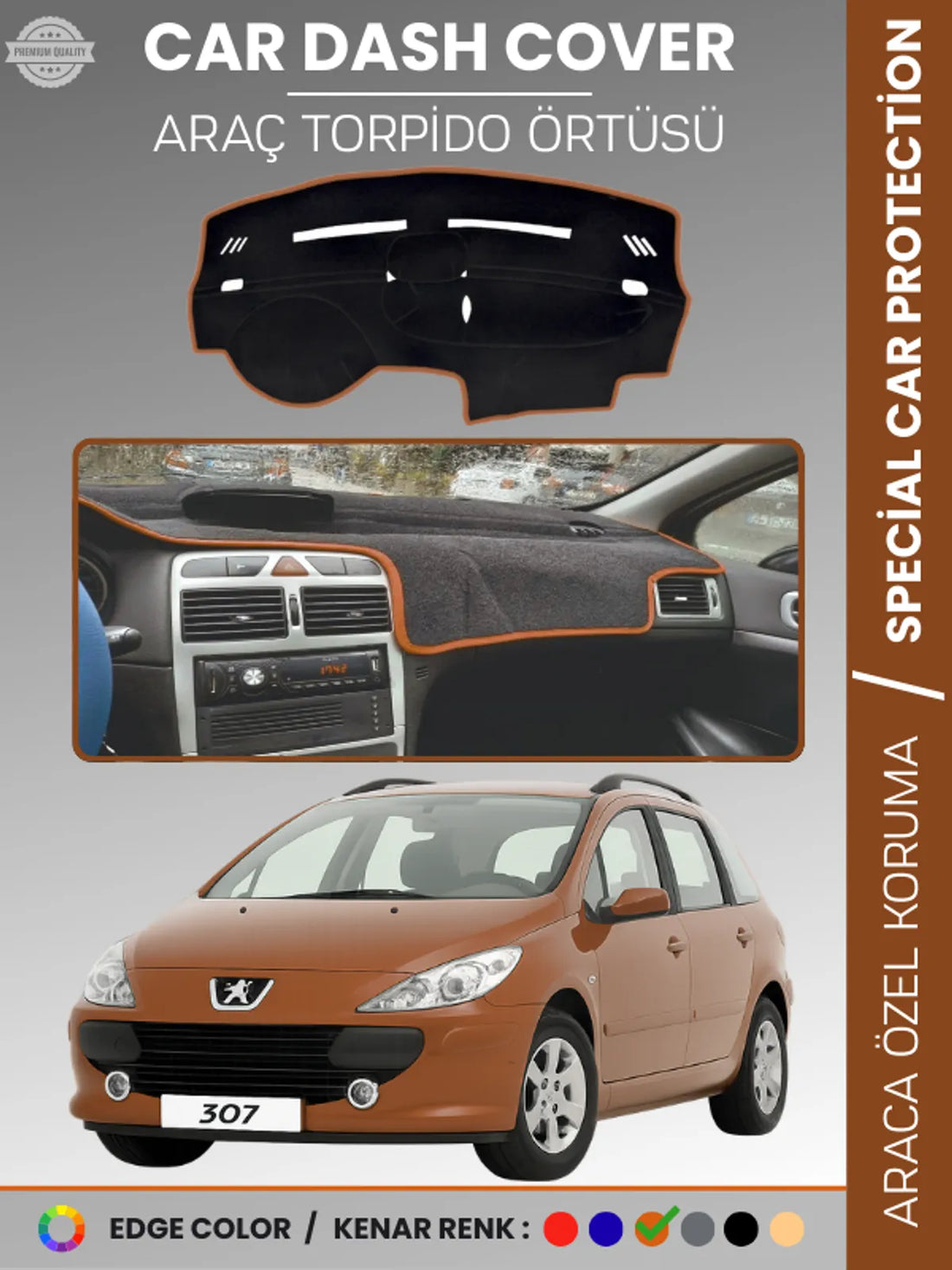 PEUGEOT 307 (2001-2008) Uyumlu Torpido Örtüsü Araca Özel Ön Göğüs Koruma