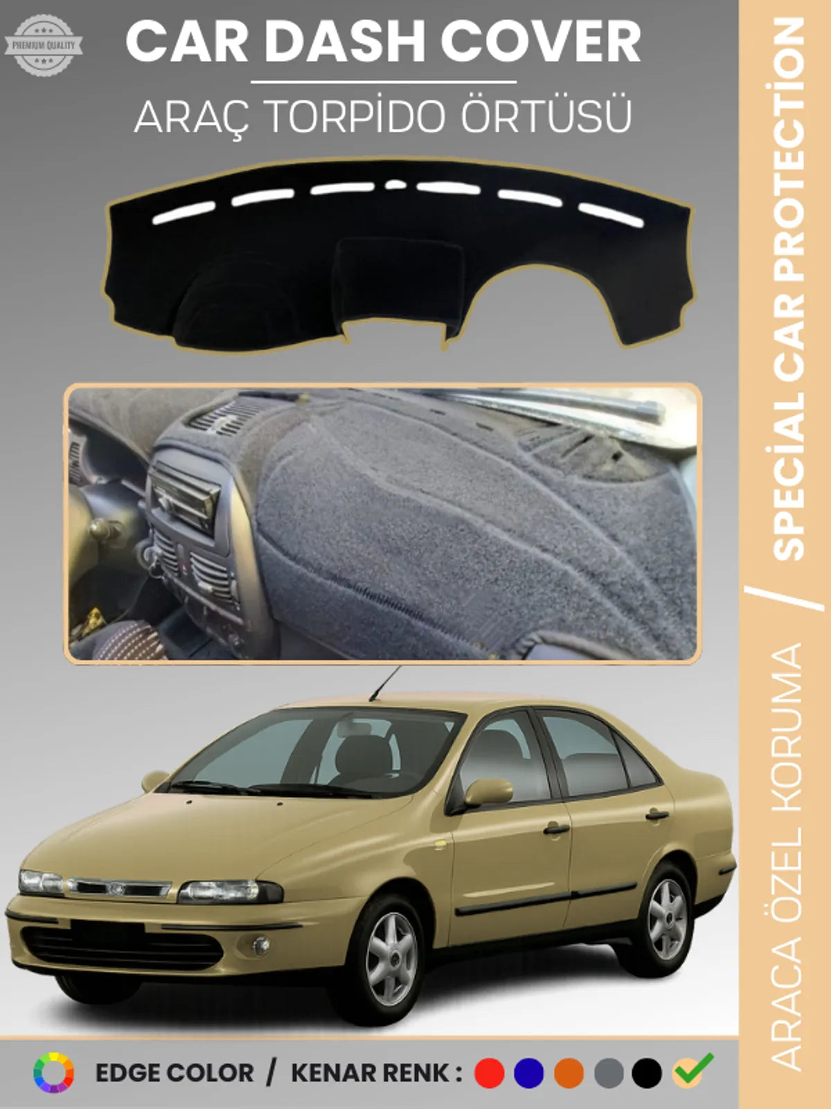 FIAT MAREA (1999-2007) Uyumlu Torpido Örtüsü Araca Özel Ön Göğüs Koruma