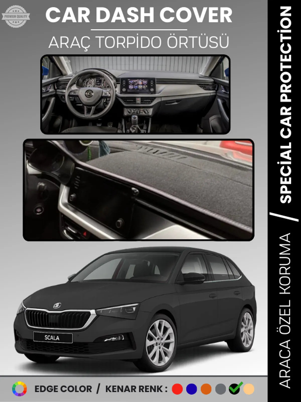 SKODA SCALA (2019-2024) Uyumlu Torpido Örtüsü Araca Özel Ön Göğüs Koruma