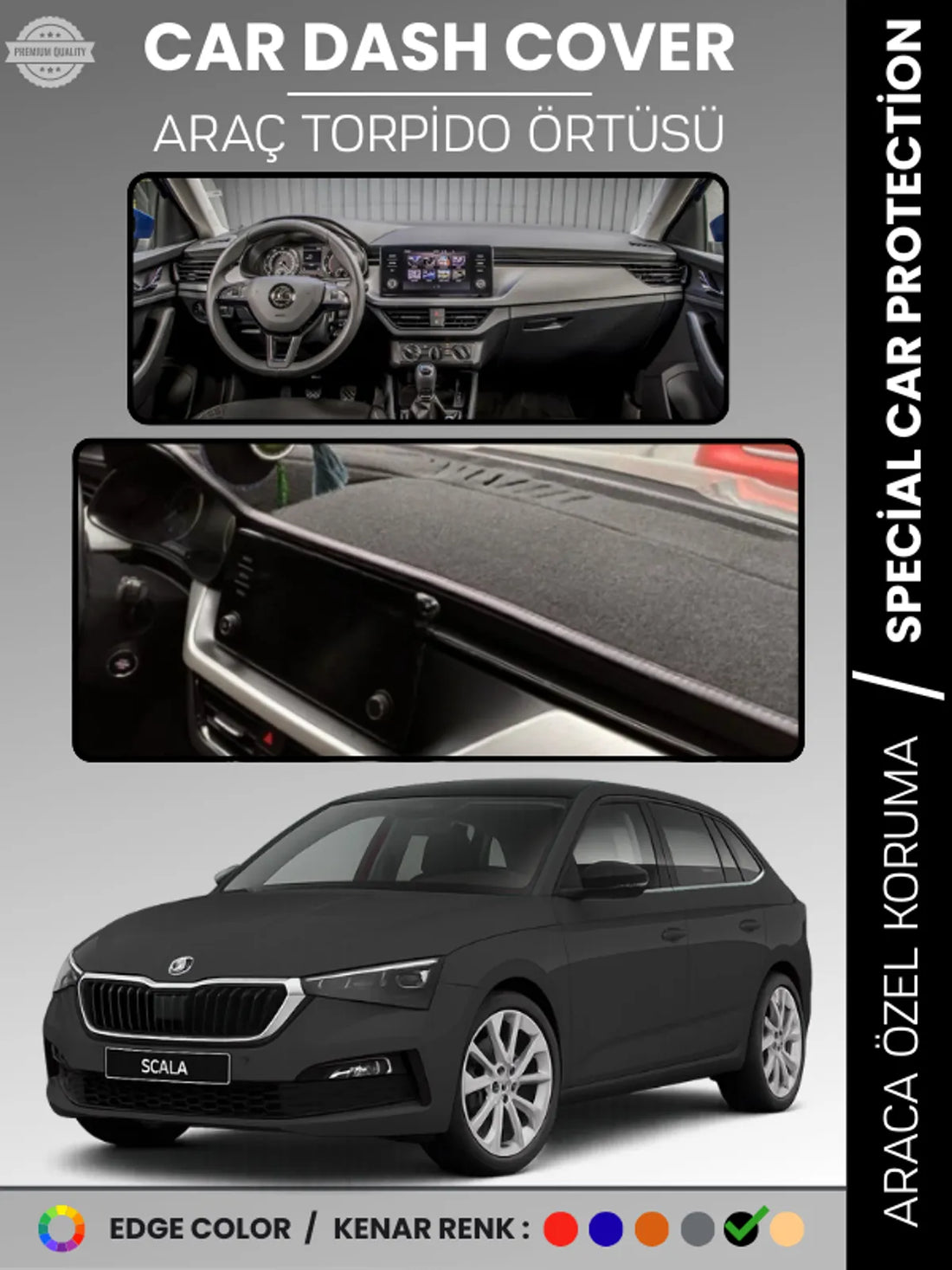 SKODA SCALA (2019-2024) Uyumlu Torpido Örtüsü Araca Özel Ön Göğüs Koruma