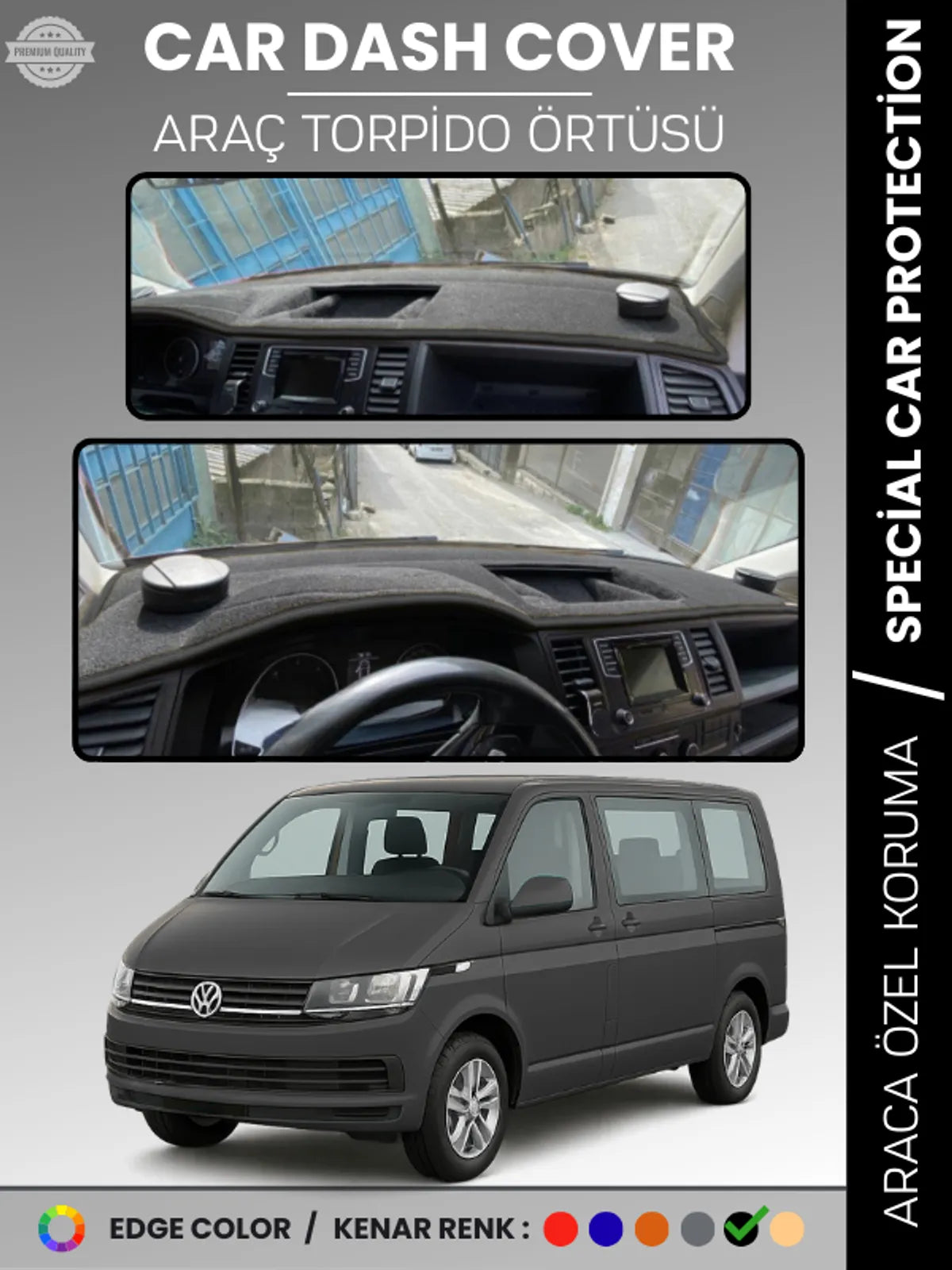 VOLKSWAGEN TRANSPORTER T6 (2015-2020) Uyumlu Torpido Örtüsü Araca Özel Ön Göğüs Koruma