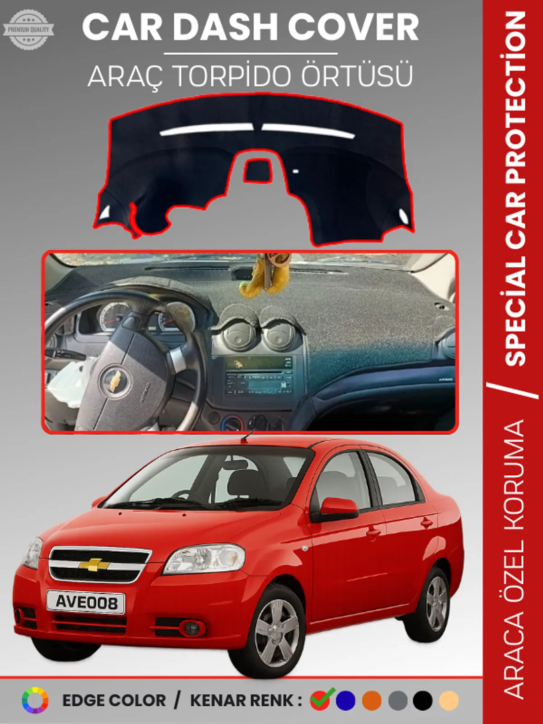 CHEVROLET AVEO (2006-2011) Uyumlu Torpido Örtüsü Araca Özel Ön Göğüs Koruma
