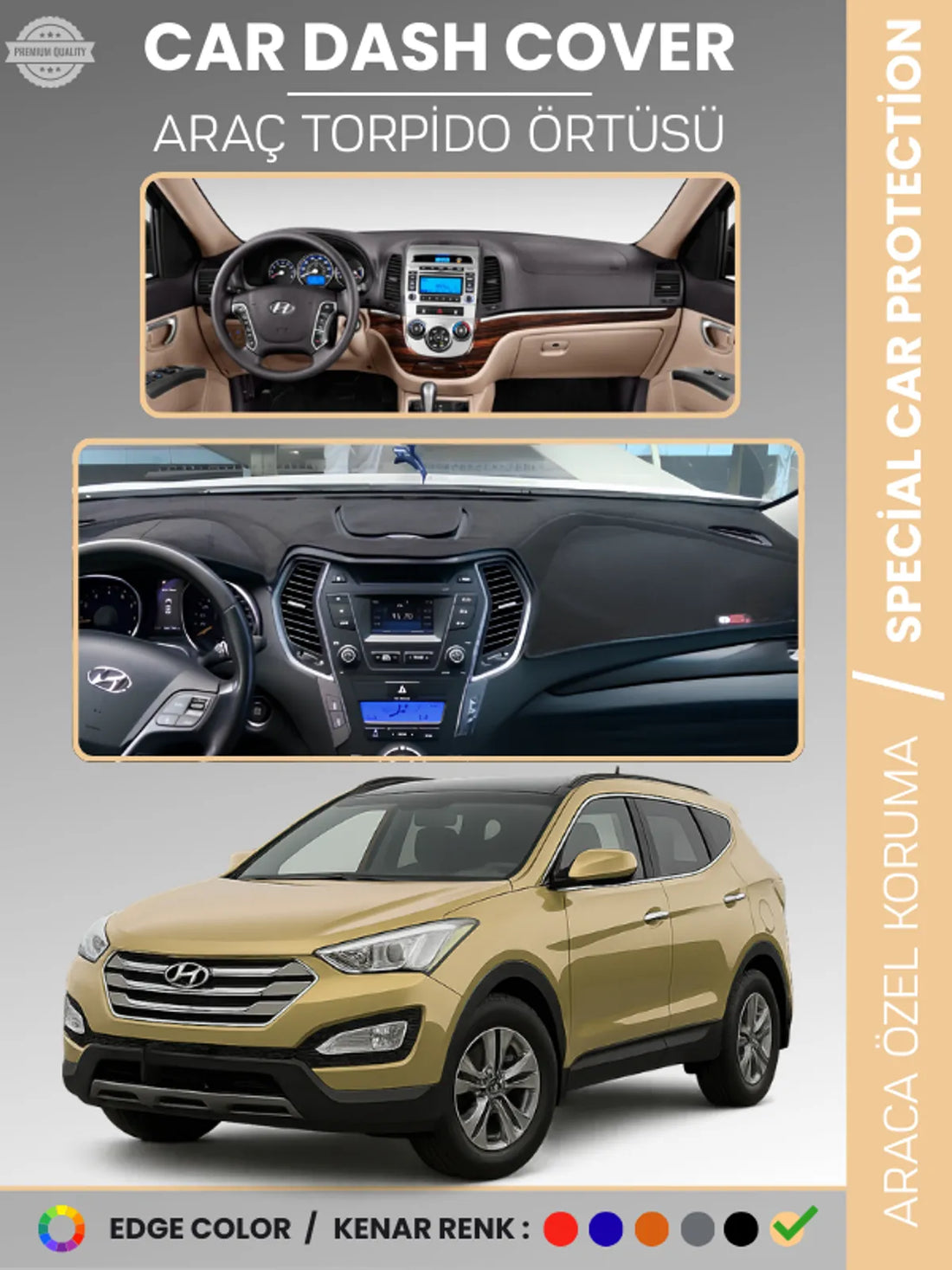 HYUNDAİ SANTAFE (2012-2017) Uyumlu Torpido Örtüsü Araca Özel Ön Göğüs Koruma