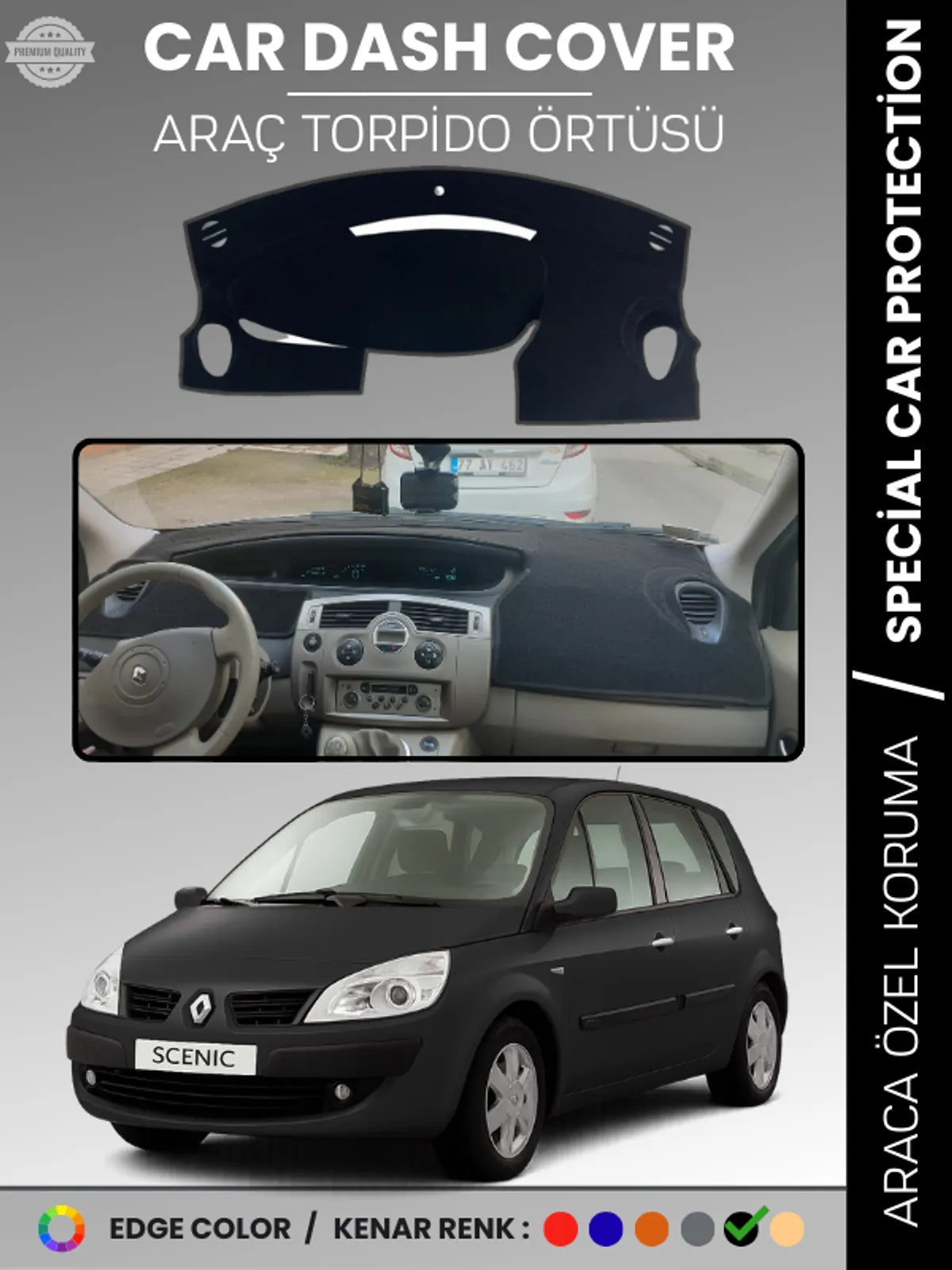 RENAULT SCENIC 2 (2003-2009) Uyumlu Torpido Örtüsü Araca Özel Ön Göğüs Koruma