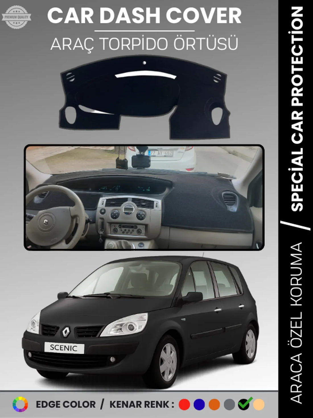 RENAULT SCENIC 2 (2003-2009) Uyumlu Torpido Örtüsü Araca Özel Ön Göğüs Koruma
