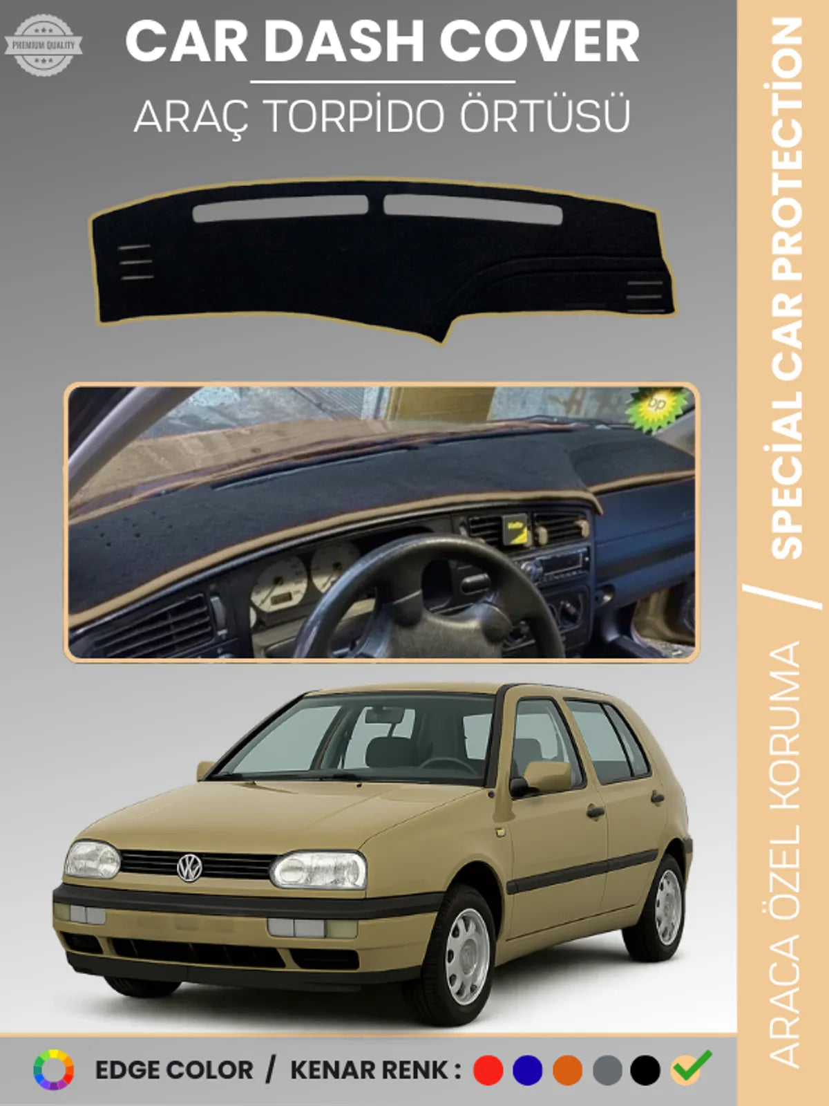 VOLKSWAGEN GOLF 3 MK3 (1991-1998) Uyumlu Torpido Örtüsü Araca Özel Ön Göğüs Koruma
