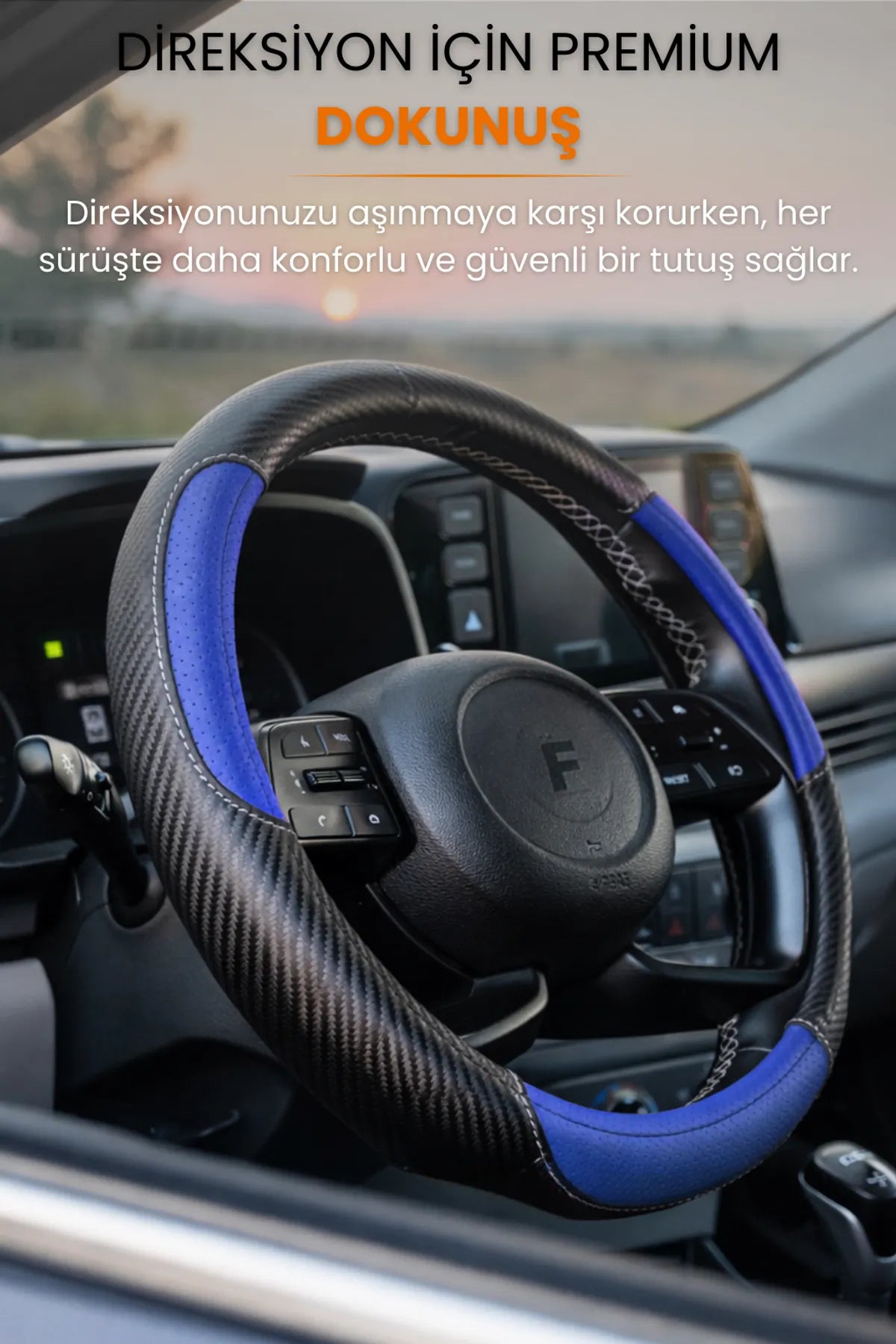 Carbon Detaylı Direksiyon Kılıfı Universal Geçmeli Premium Deri