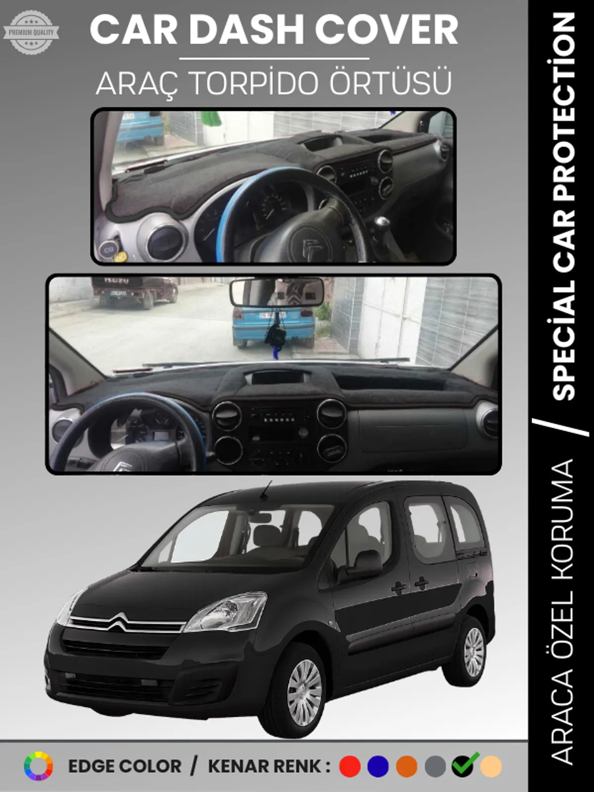 CITROEN BERLİNGO (2008-2017) Uyumlu Torpido Örtüsü Araca Özel Ön Göğüs Koruma